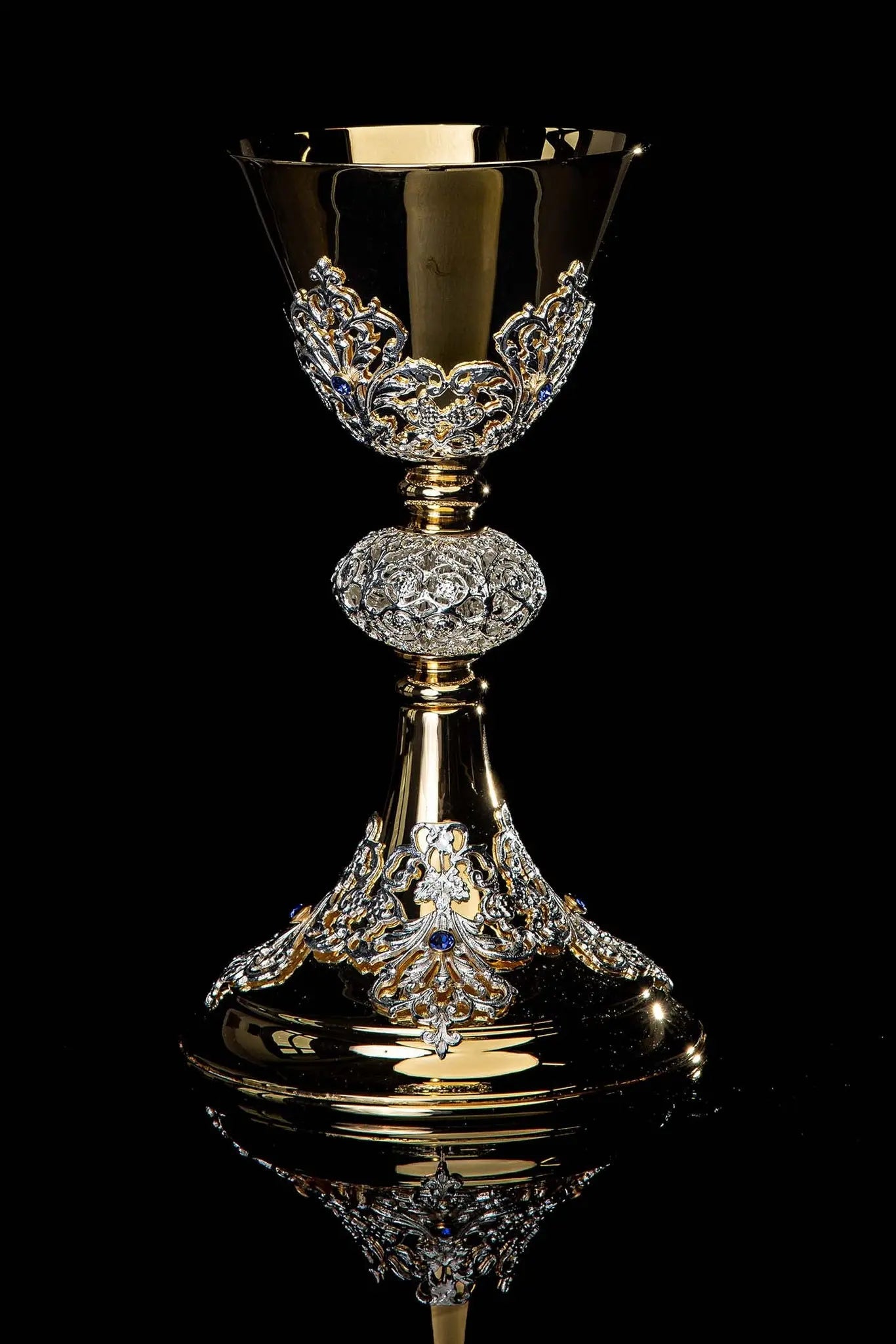 Handmade Gold-Plated Liturgical Chalice with Sapphire-like Stones - HAFTINA ATELIER