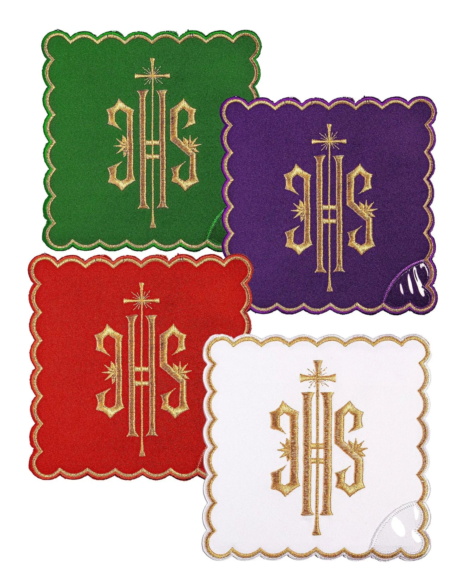 Juego de Corporales para Cáliz con Símbolo IHS en Cuatro Colores Litúrgicos