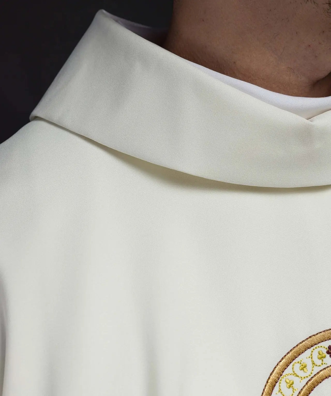 Cream chasuble with IHS and PAX embroidery