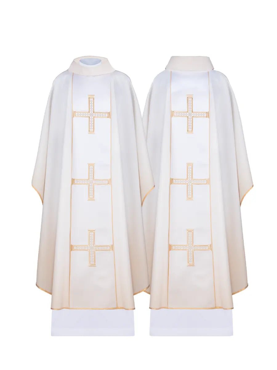 Liturgical chasuble with crosses in ecru - HAFTINA ATELIER
