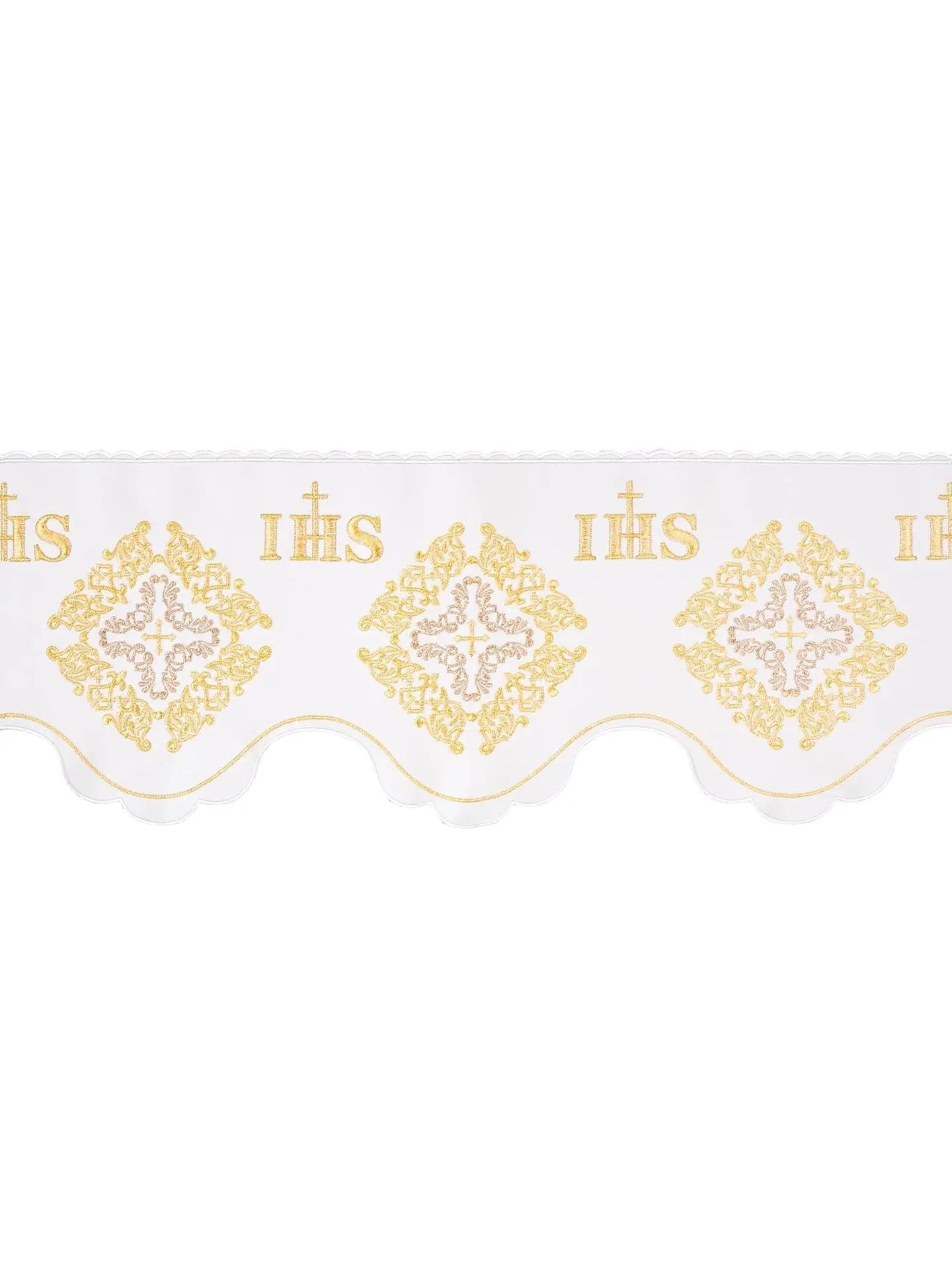 Metre with frontal embroidery IHS Cross and rosette White