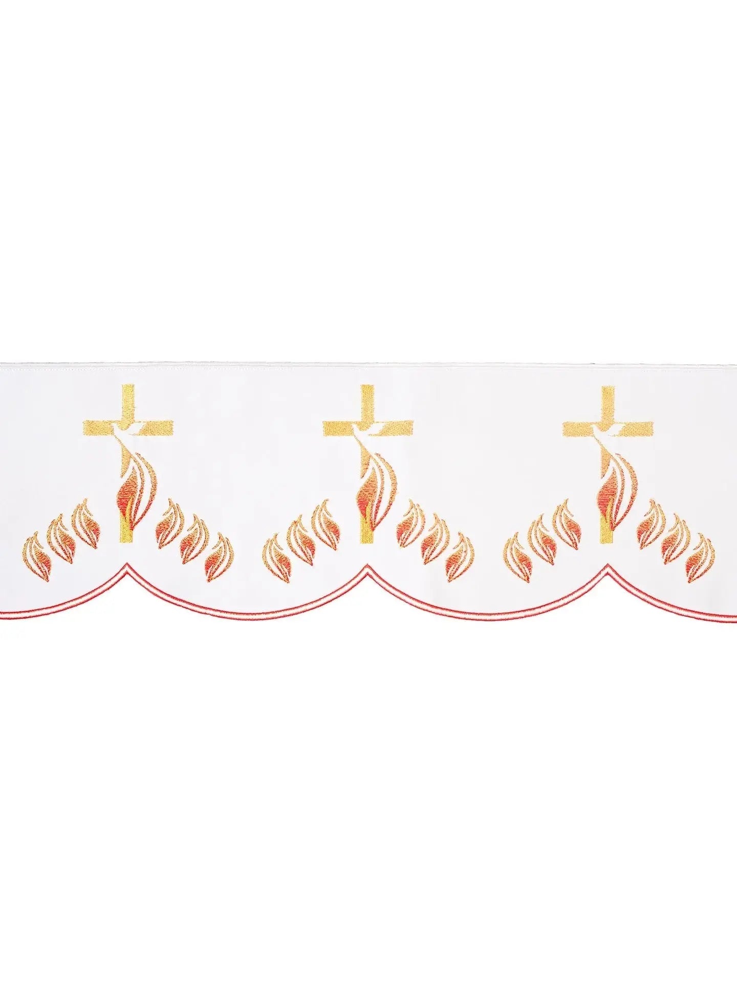Cruz frontal bordada con llamas blanca