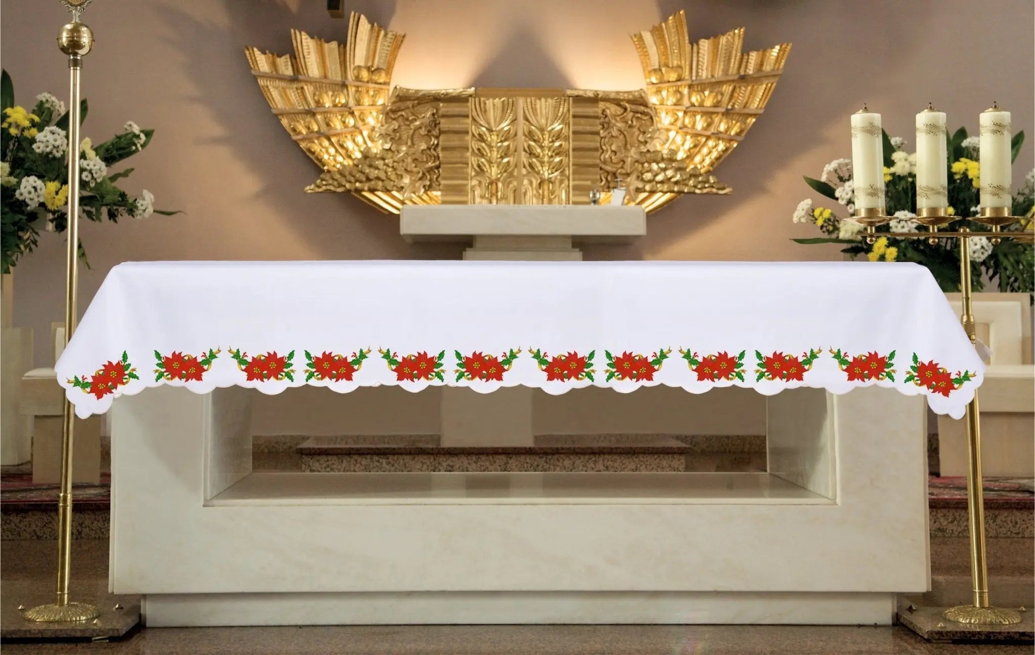Mantel de altar con bordado de la Estrella de Belén para Navidad