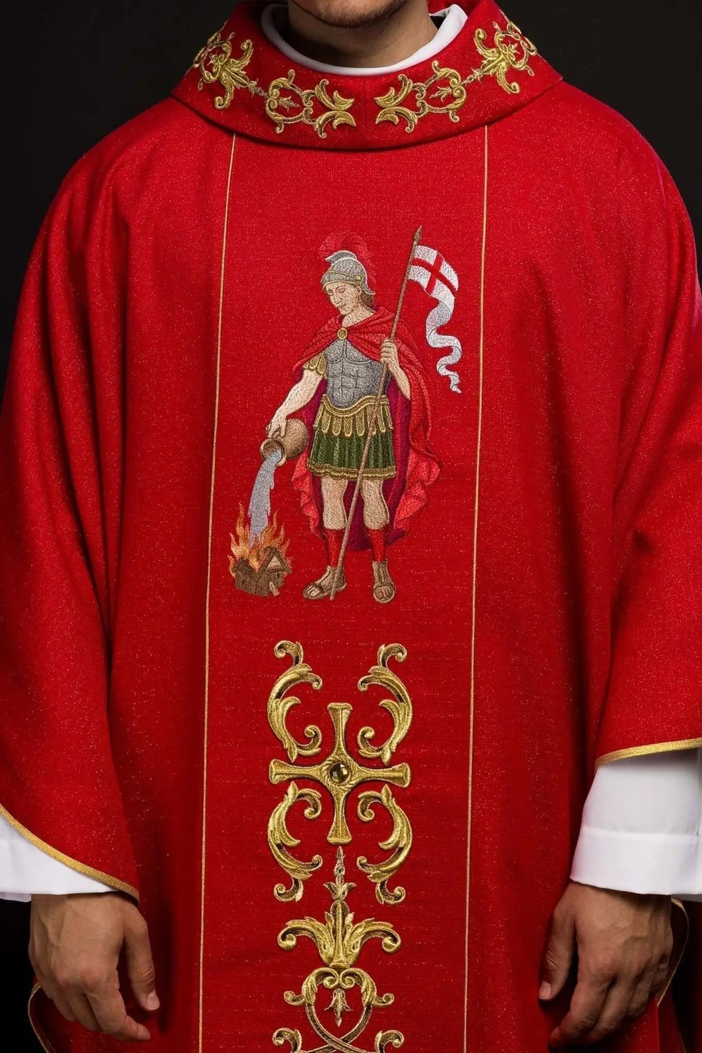 Richly Embroidered Chasuble Featuring Saint Florian