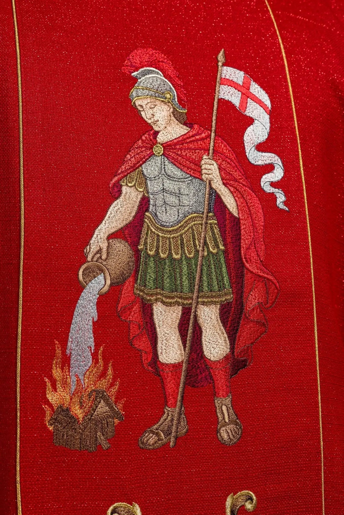 Richly Embroidered Chasuble Featuring Saint Florian