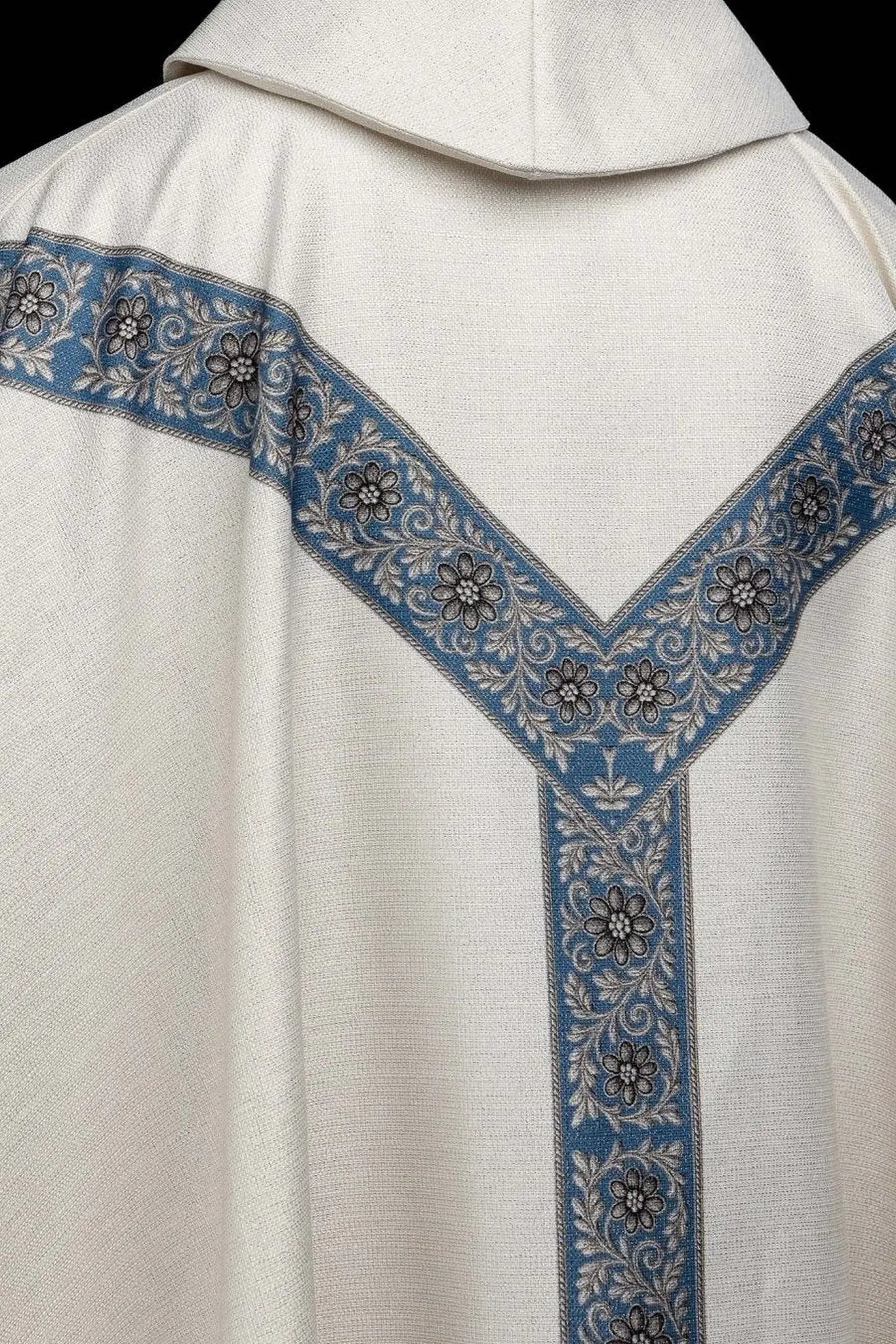 Ecru chasuble with printed image of the Immaculate Conception, Marian vestment