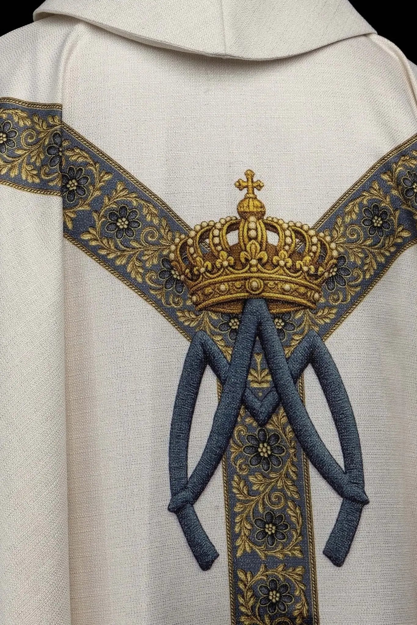 Ecru chasuble with printed image of Our Lady of the Assumption