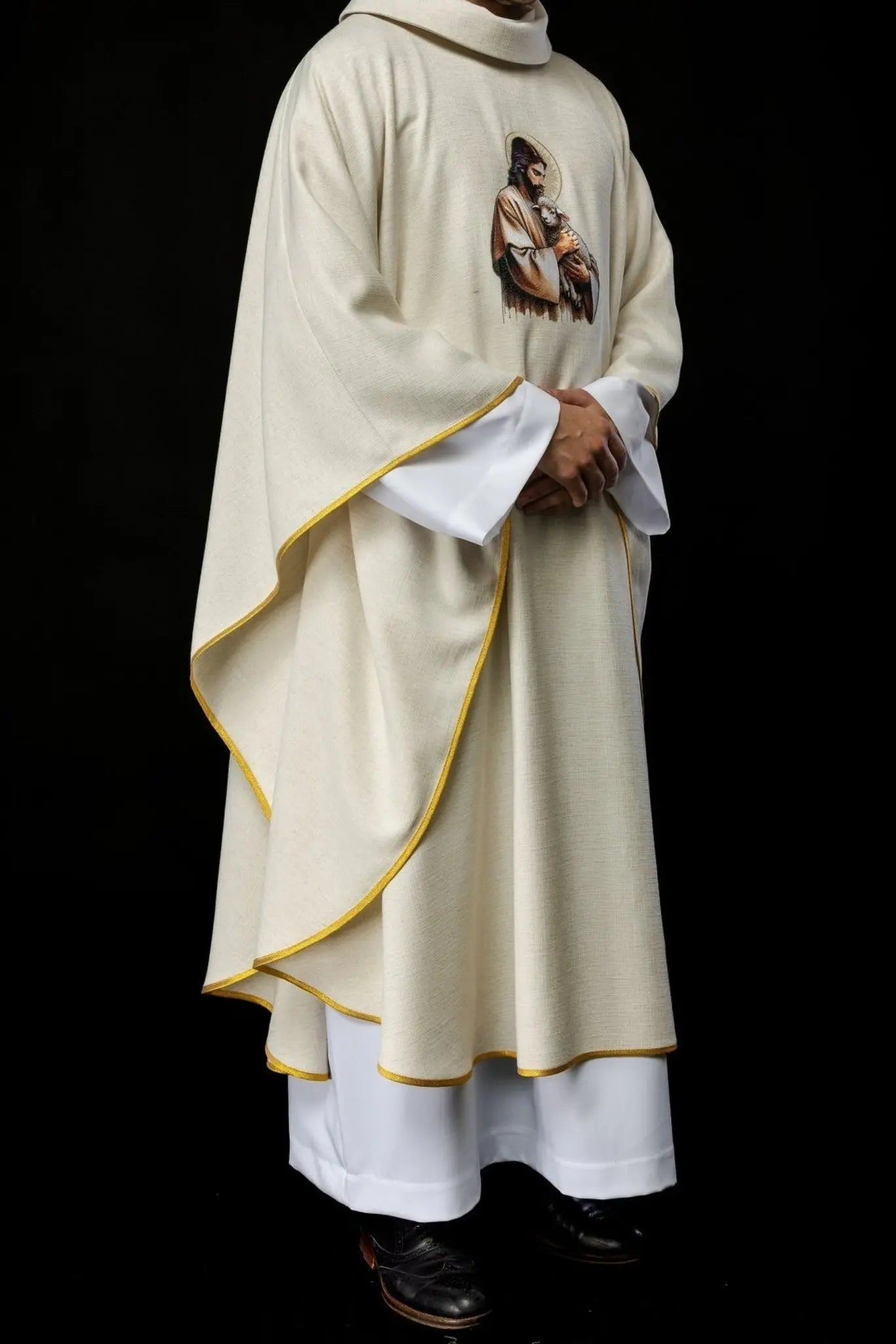 Ecru Chasuble with the Image of Jesus the Good Shepherd with the Lamb