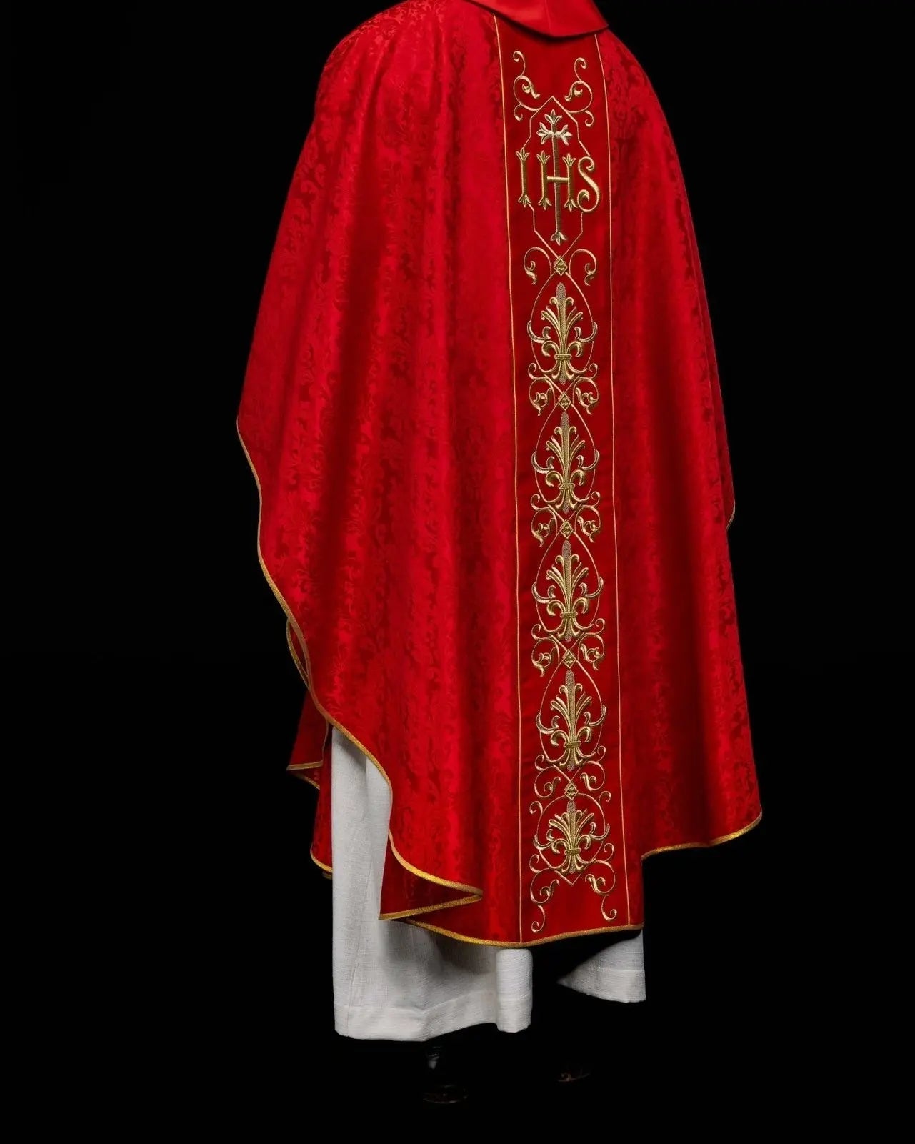 IHS Embroidered Chasuble Red with Decorated Fabric