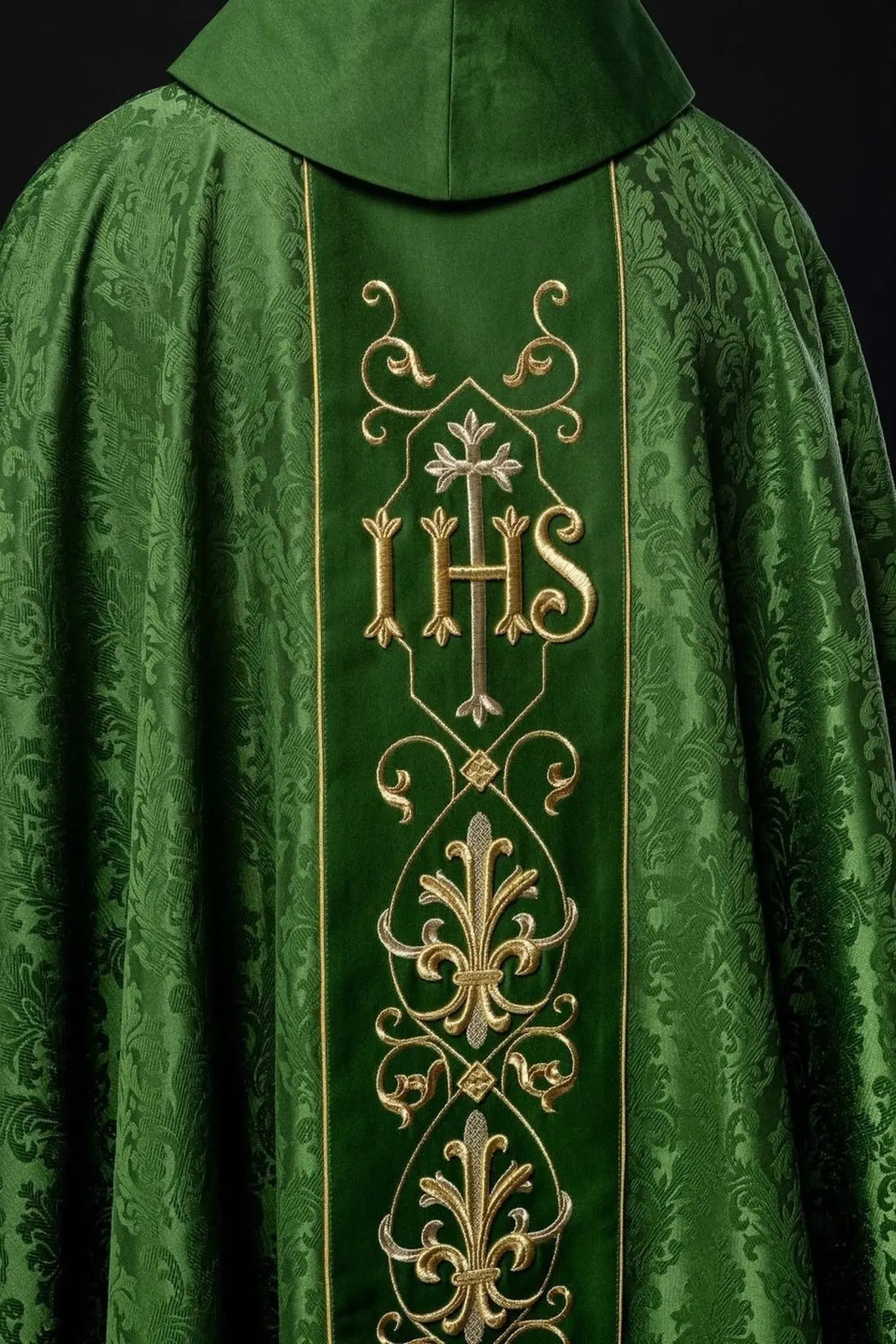 Casulla bordada IHS Verde Tela decorativa