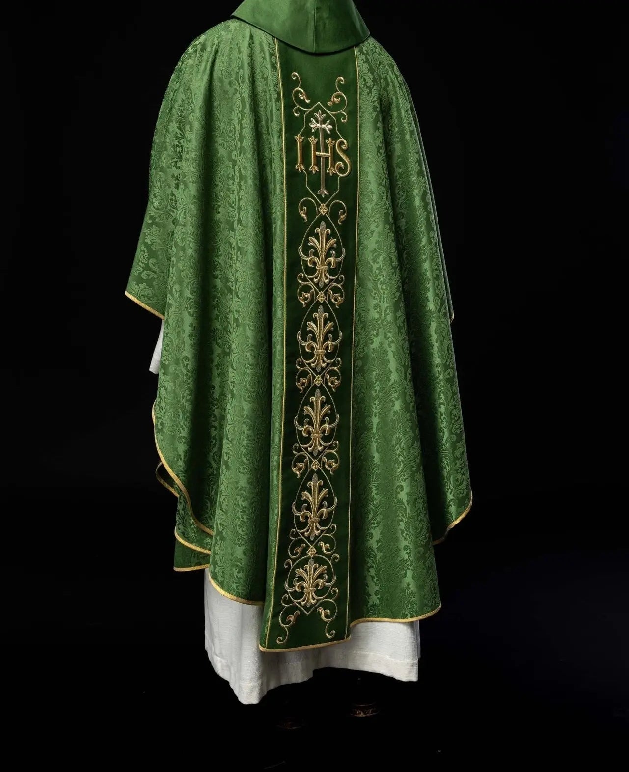 Casulla bordada IHS Verde Tela decorativa