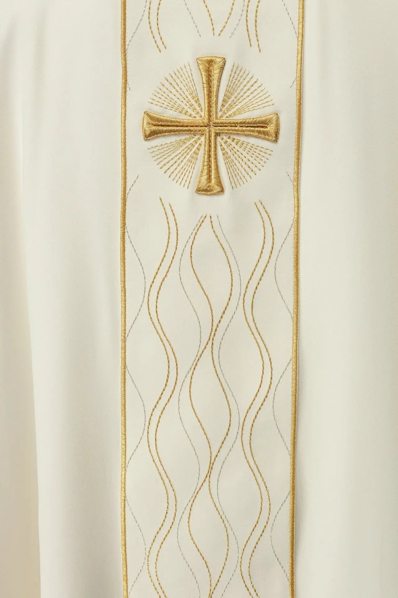 Embroidered Ecru Chasuble with Cross Motif