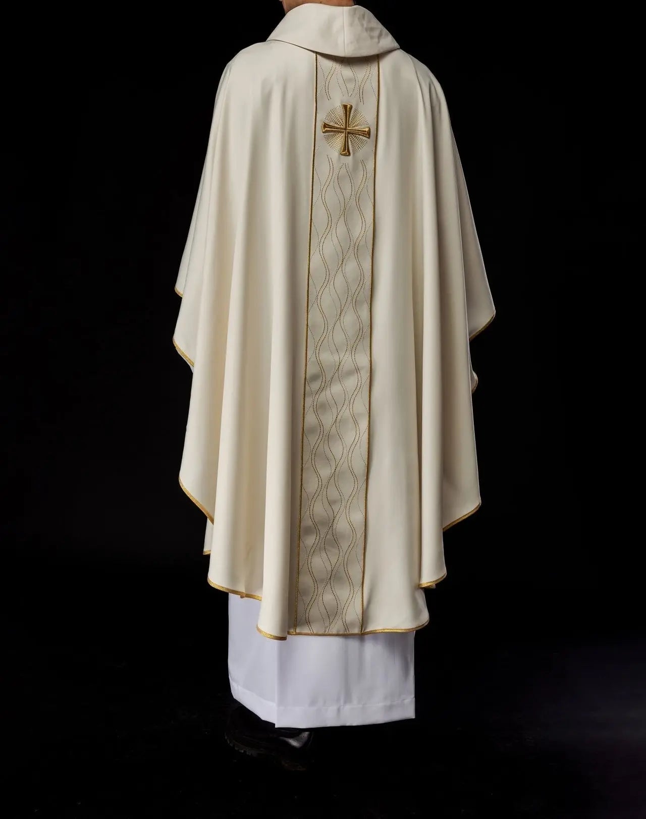 Embroidered Ecru Chasuble with Cross Motif