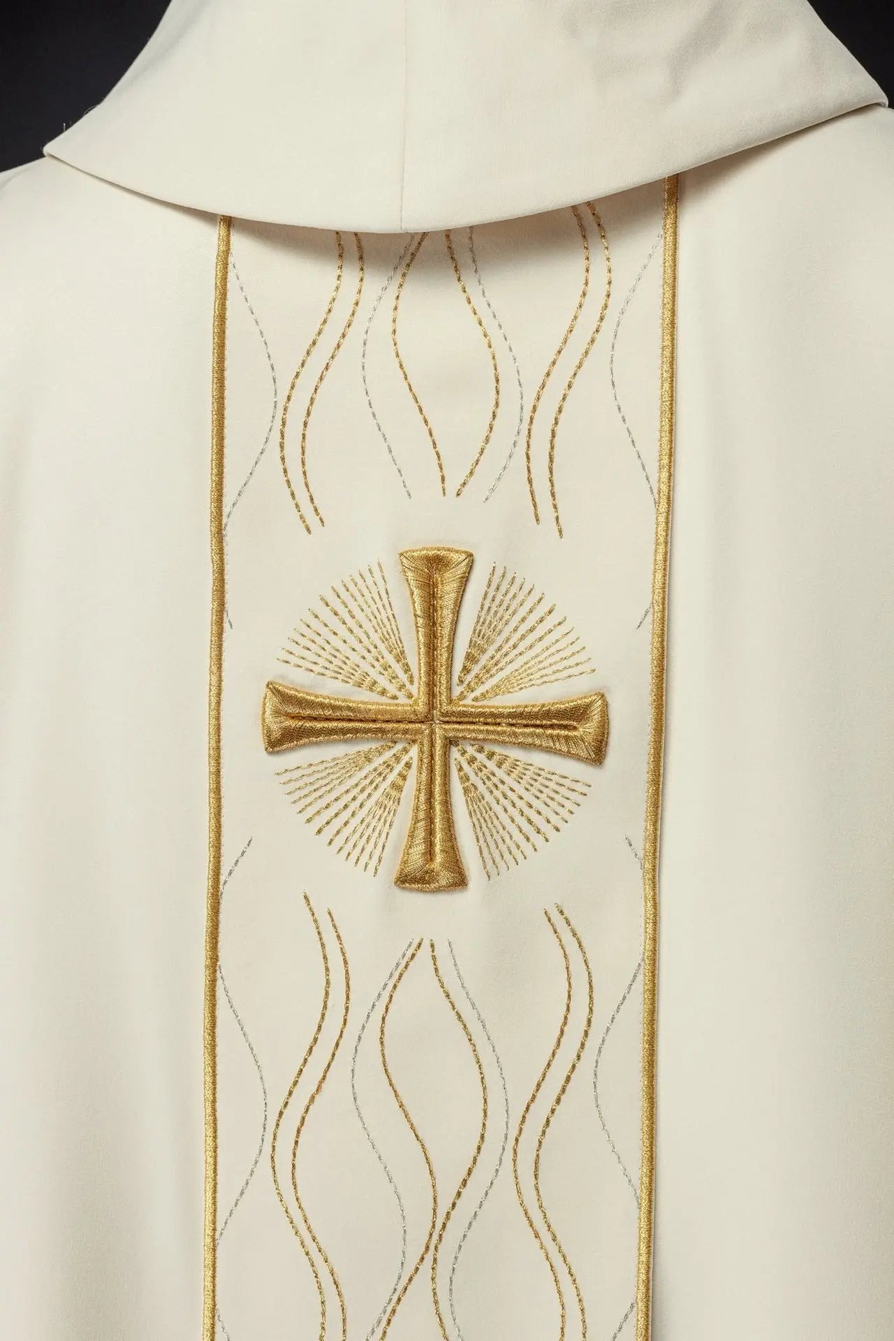 Embroidered Ecru Chasuble with Cross Motif