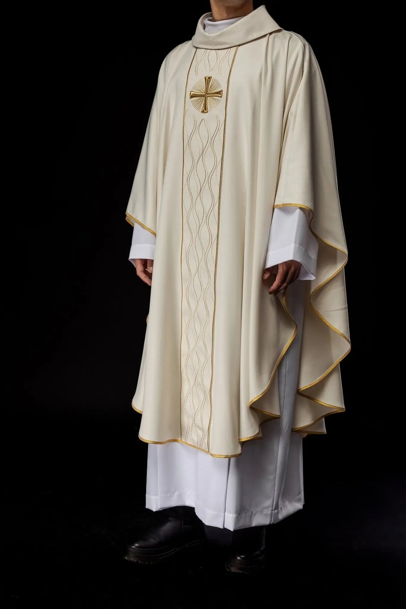 Embroidered Ecru Chasuble with Cross Motif