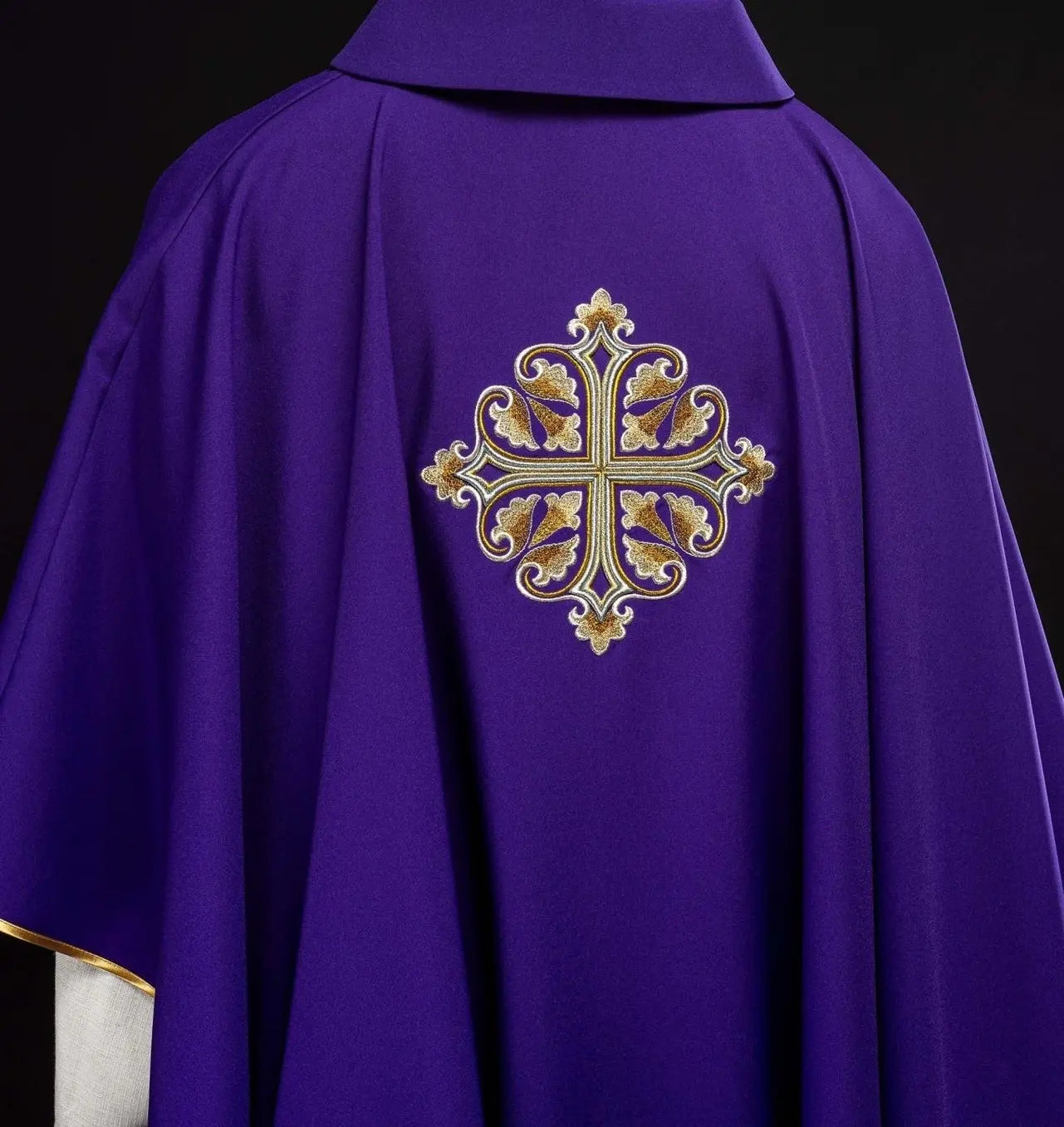 Embroidered Purple Chasuble with Decorated Cross and Wide Collar