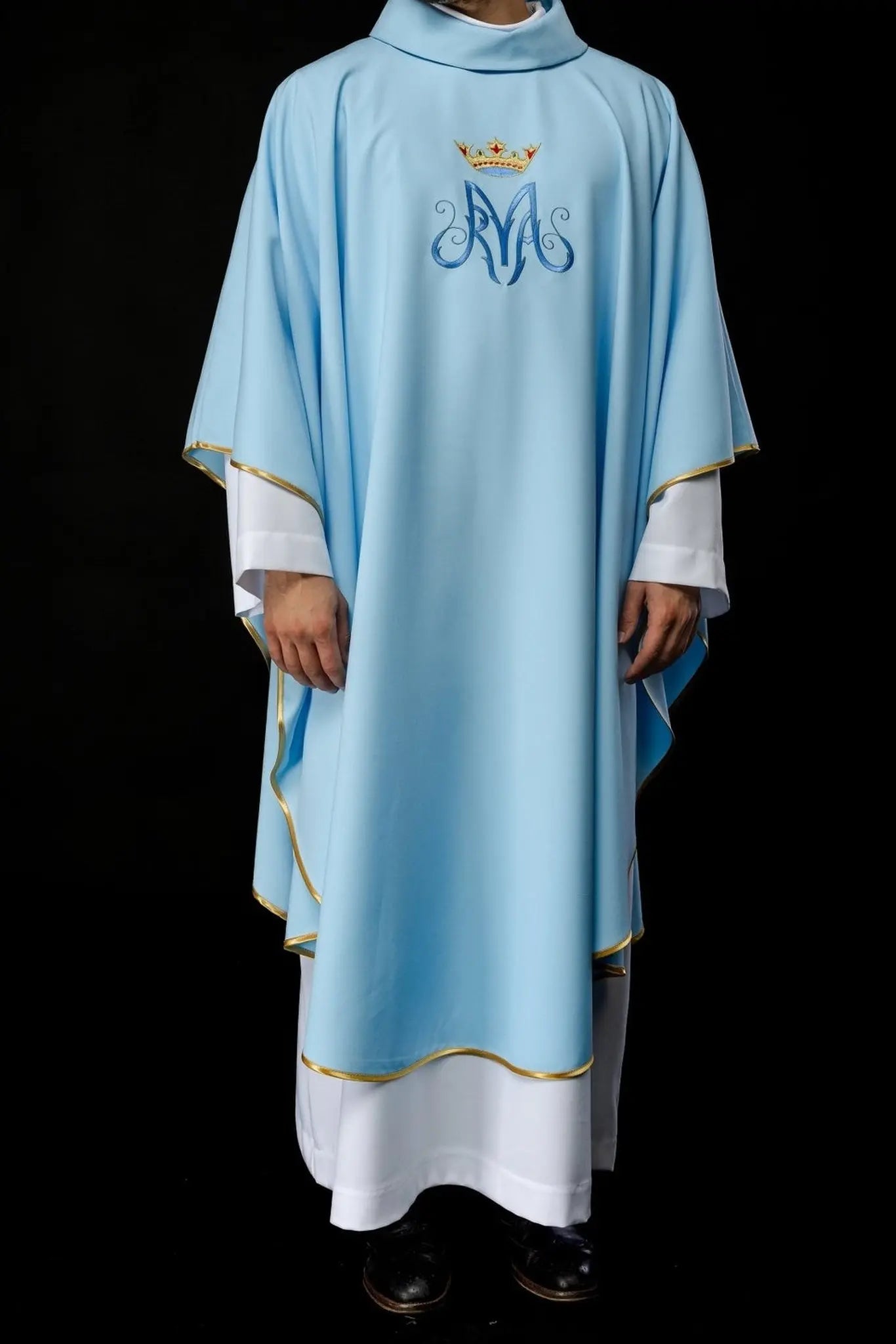 Casulla litúrgica mariana en azul