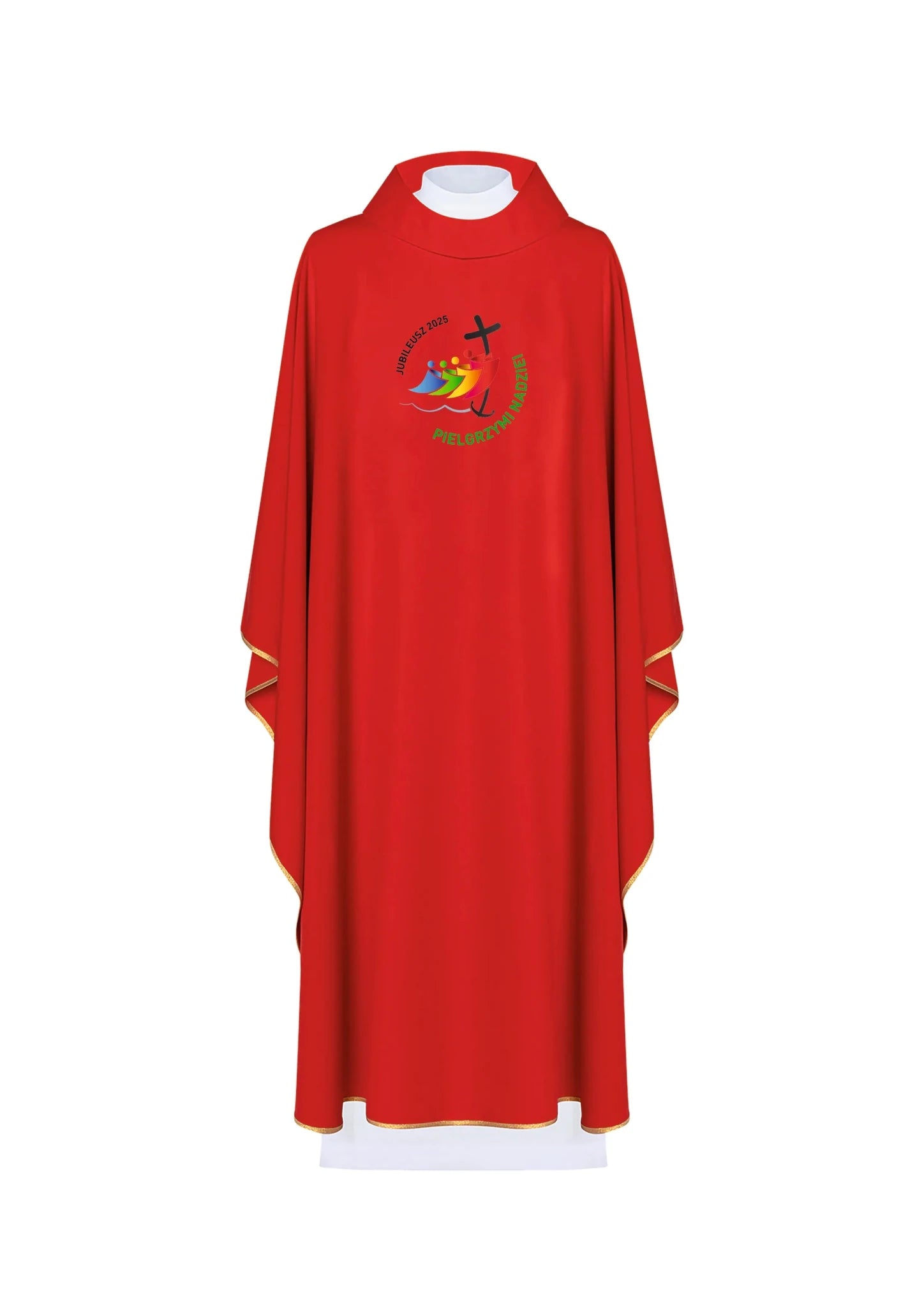 Casulla con bordado JUBILEE ROME 2025 en rojo (EN POLACO)