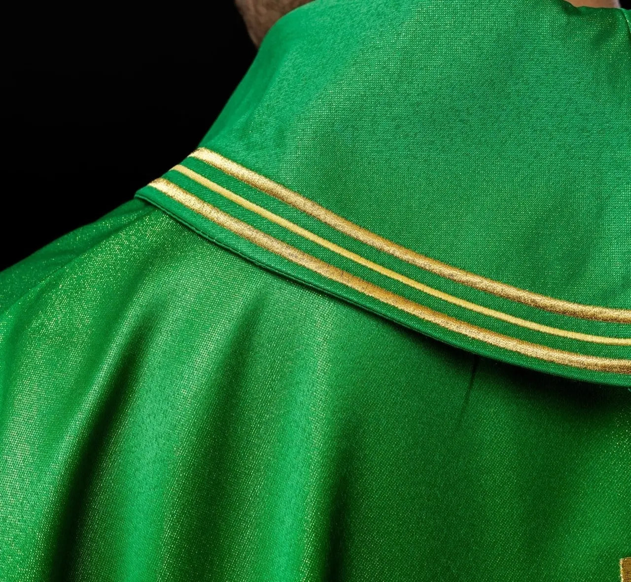 Chasuble with embroidered cross, Alpha and Omega motifs and ears in green