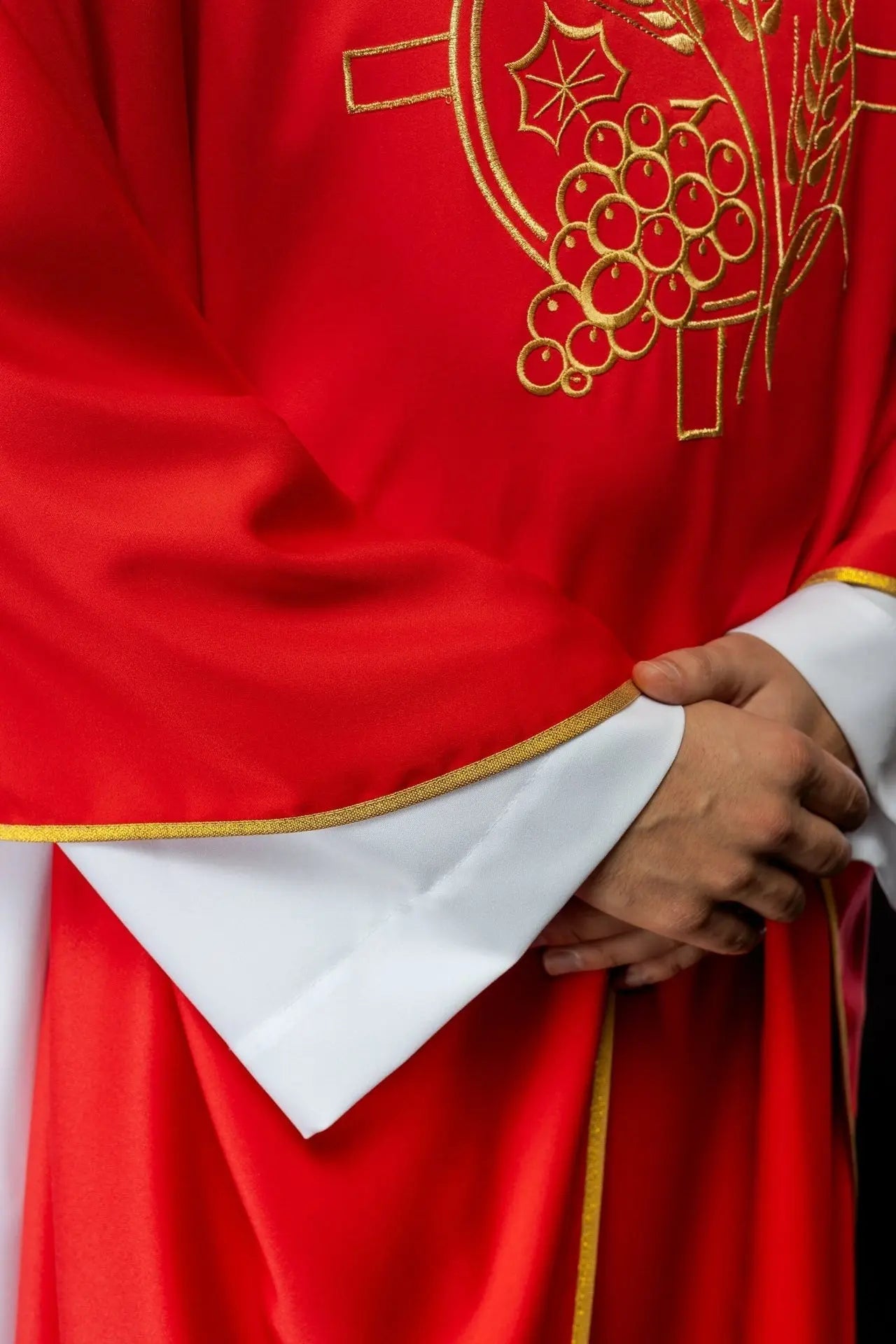 Chasuble with embroidered cross and red ear motifs
