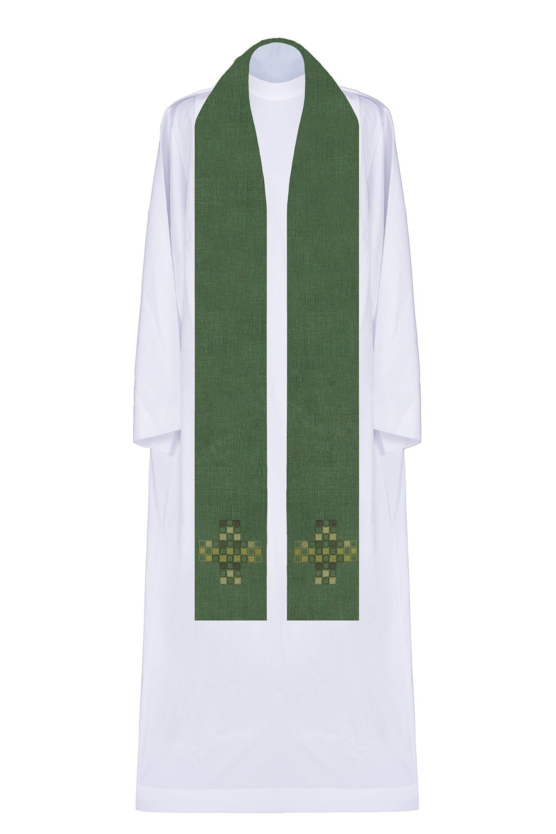 Priest's stole in green with mosaic cross - HAFTINA ATELIER