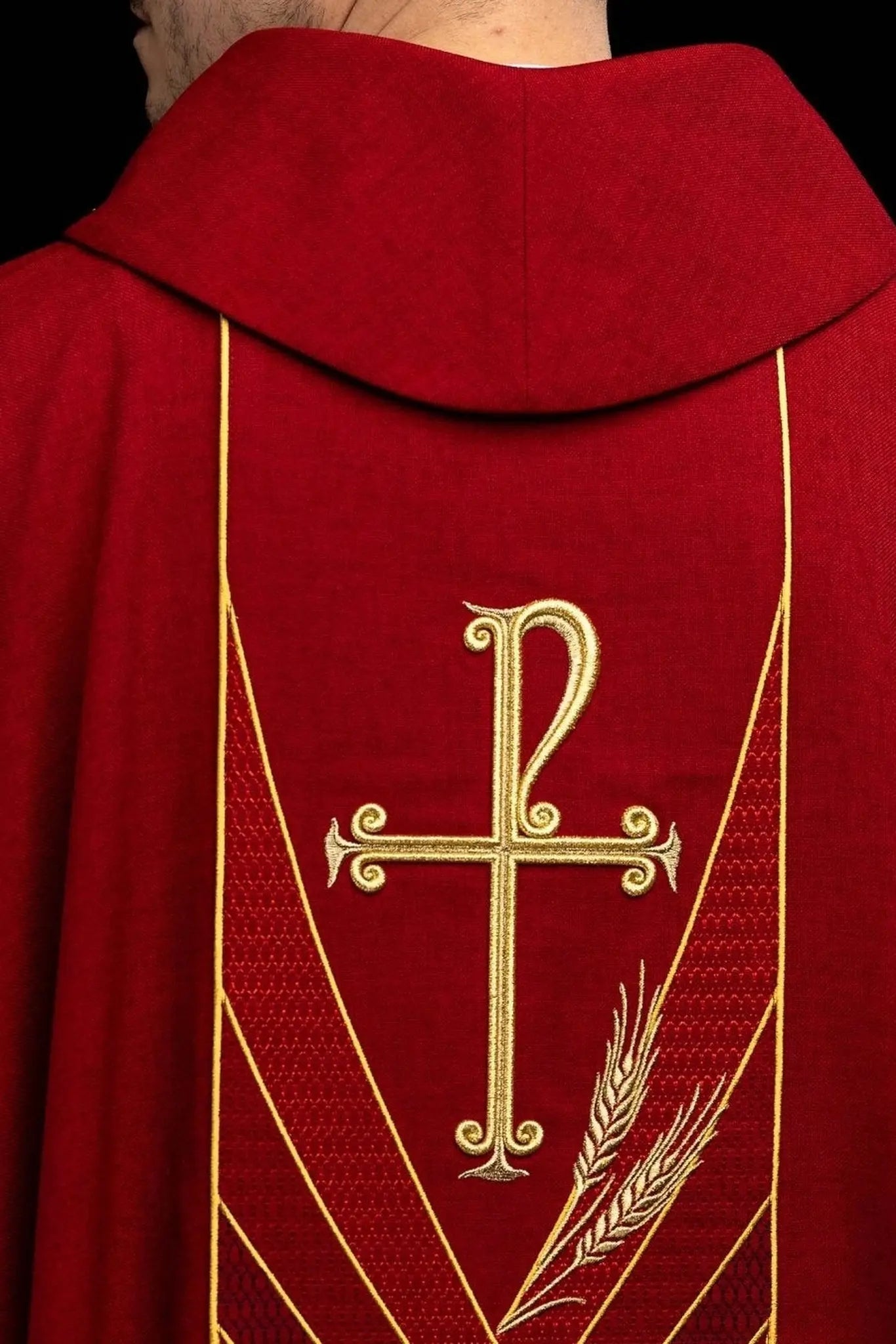 Red Chasuble with Embroidered PAX Band - HAFTINA ATELIER