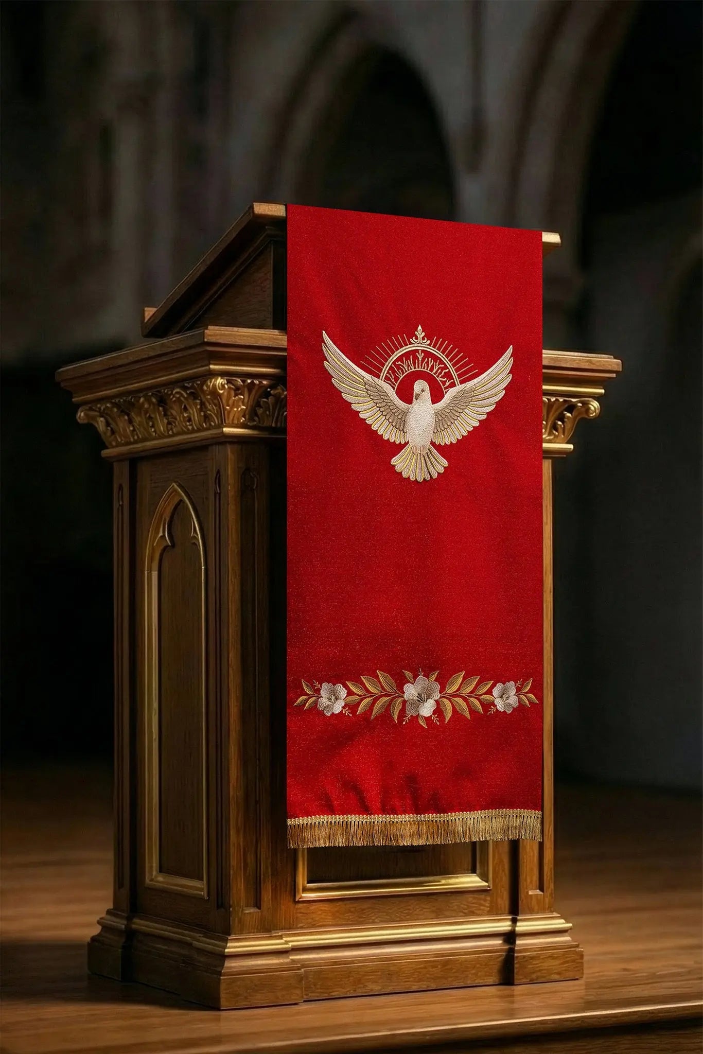 Red Lectern Hanging with Holy Spirit Dove Embroidery - HAFTINA ATELIER