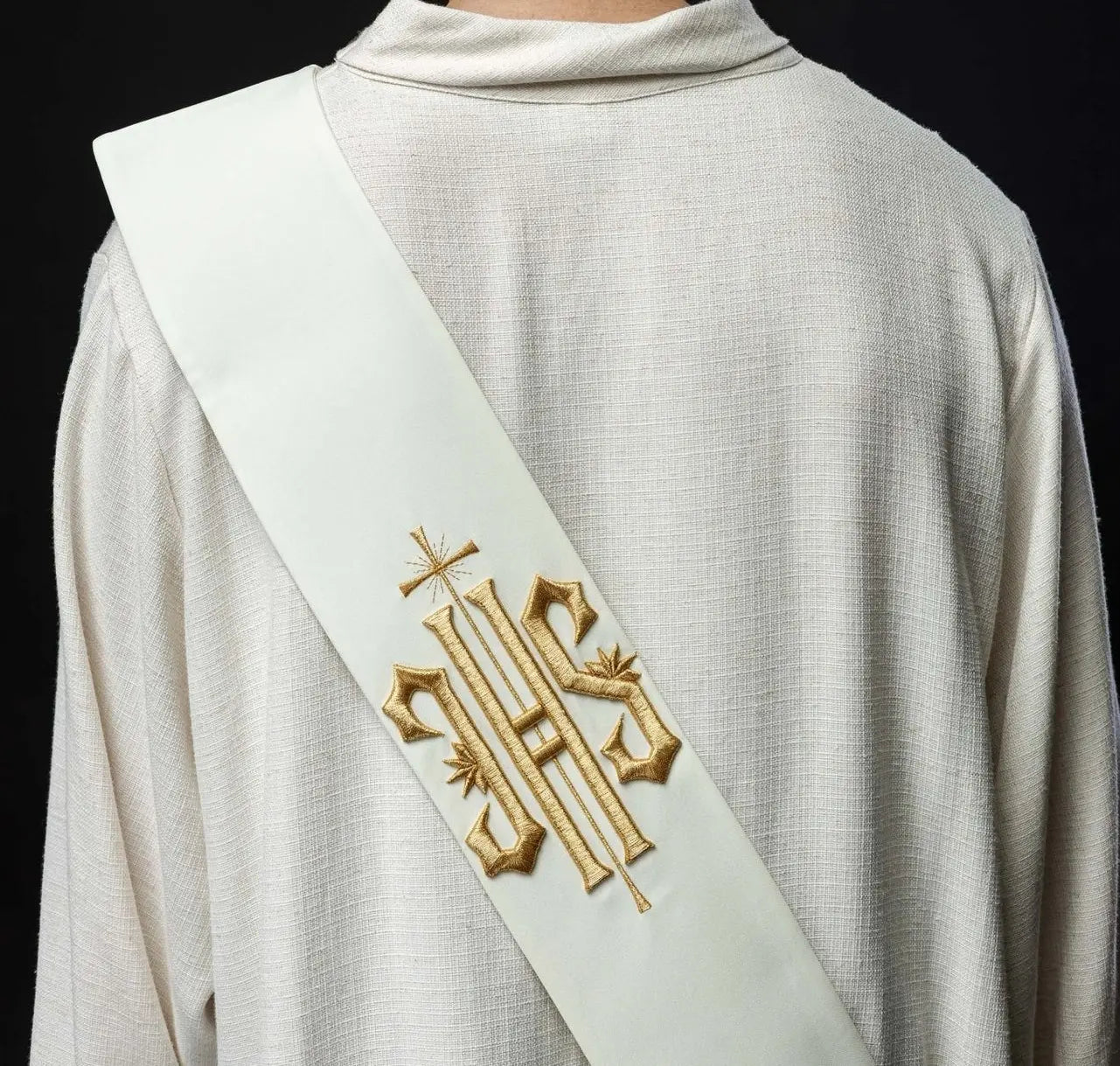 Diaconate stole embroidered IHS with Cross