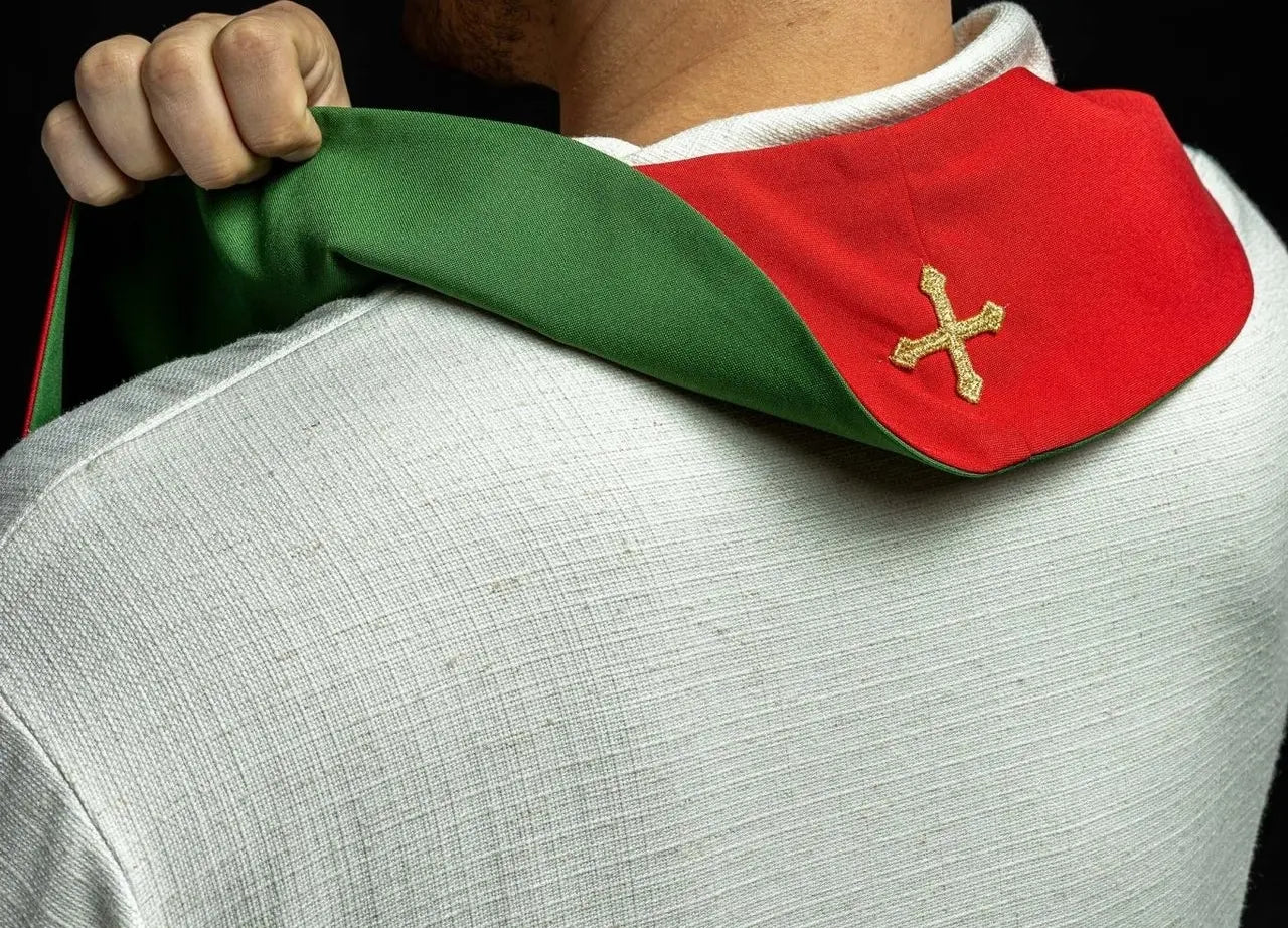 Two-sided embroidered stole IHS green-red