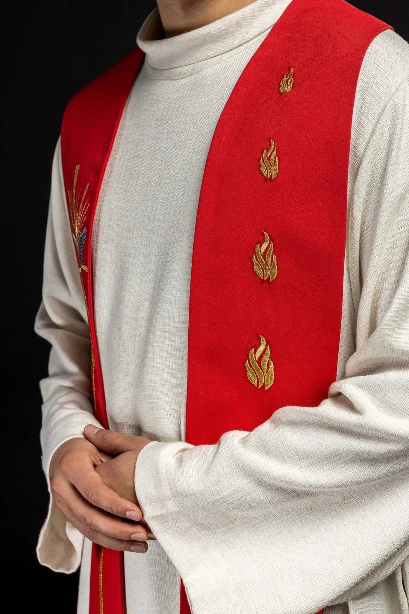 Estola bordada Espíritu Santo y Lenguas de Fuego Roja