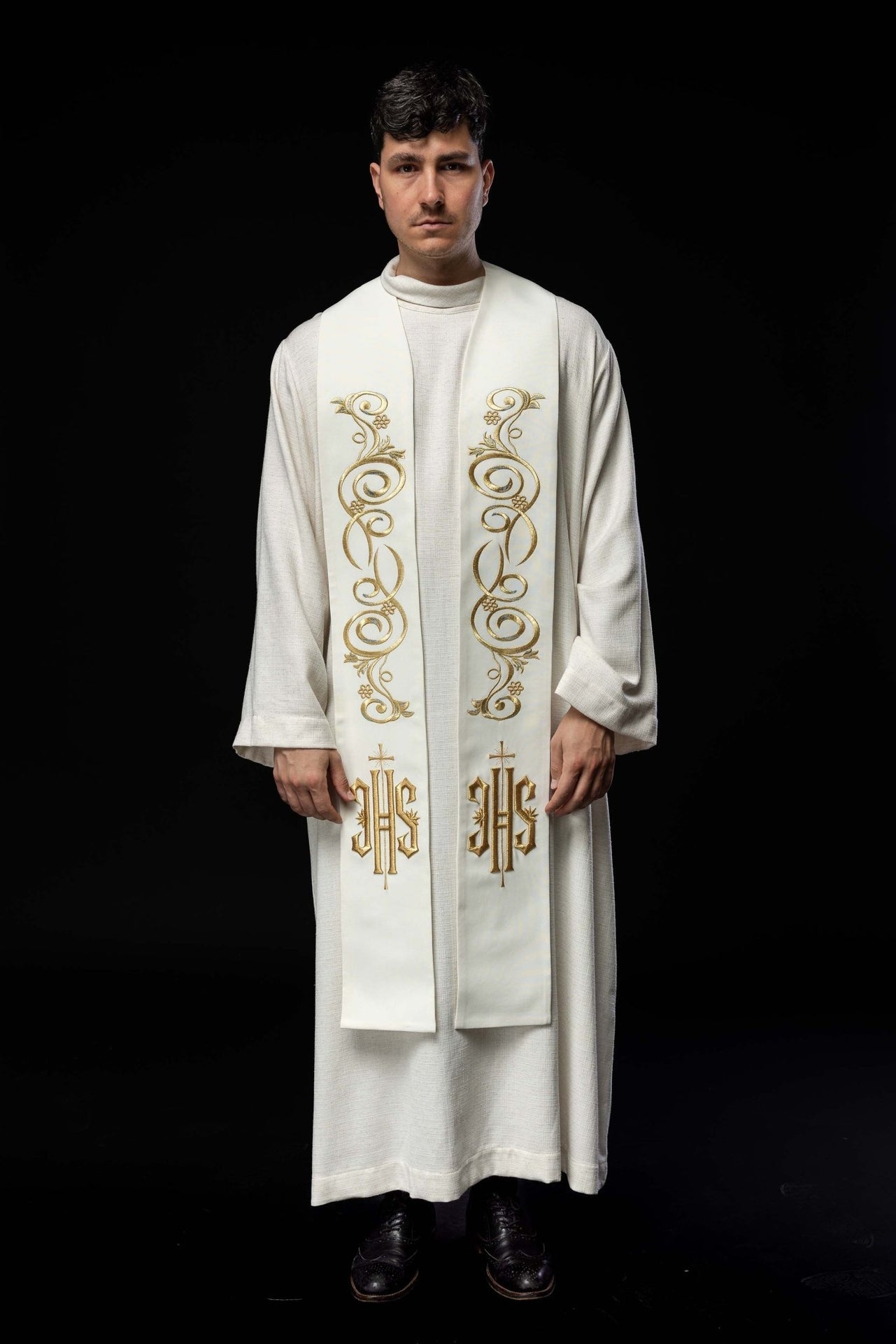 Stuła haftowana IHS ecru