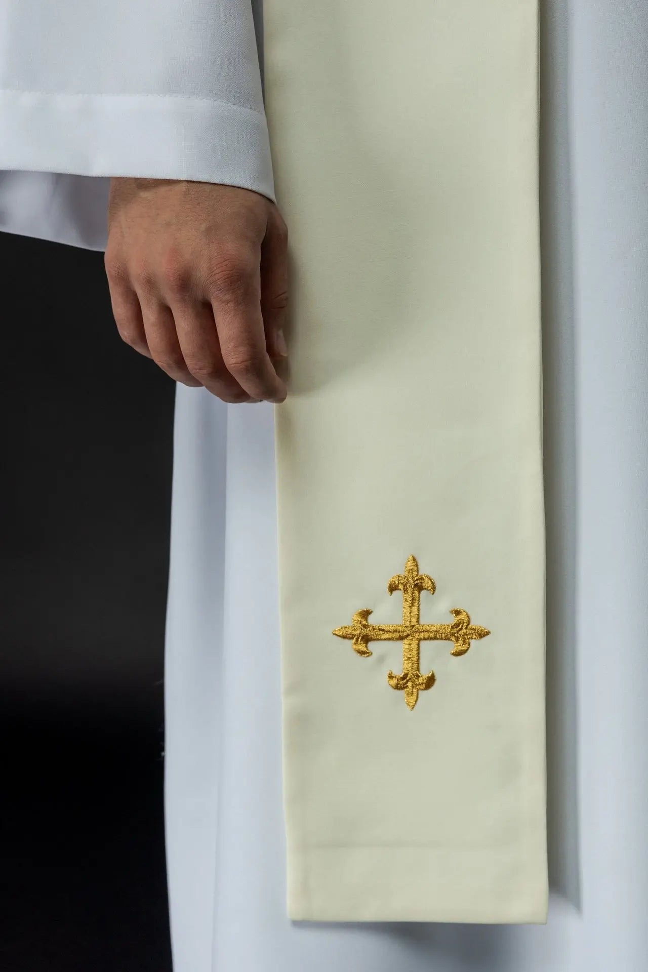 Estola bordada de la cruz, IHS y corazón de Jesucristo ecru