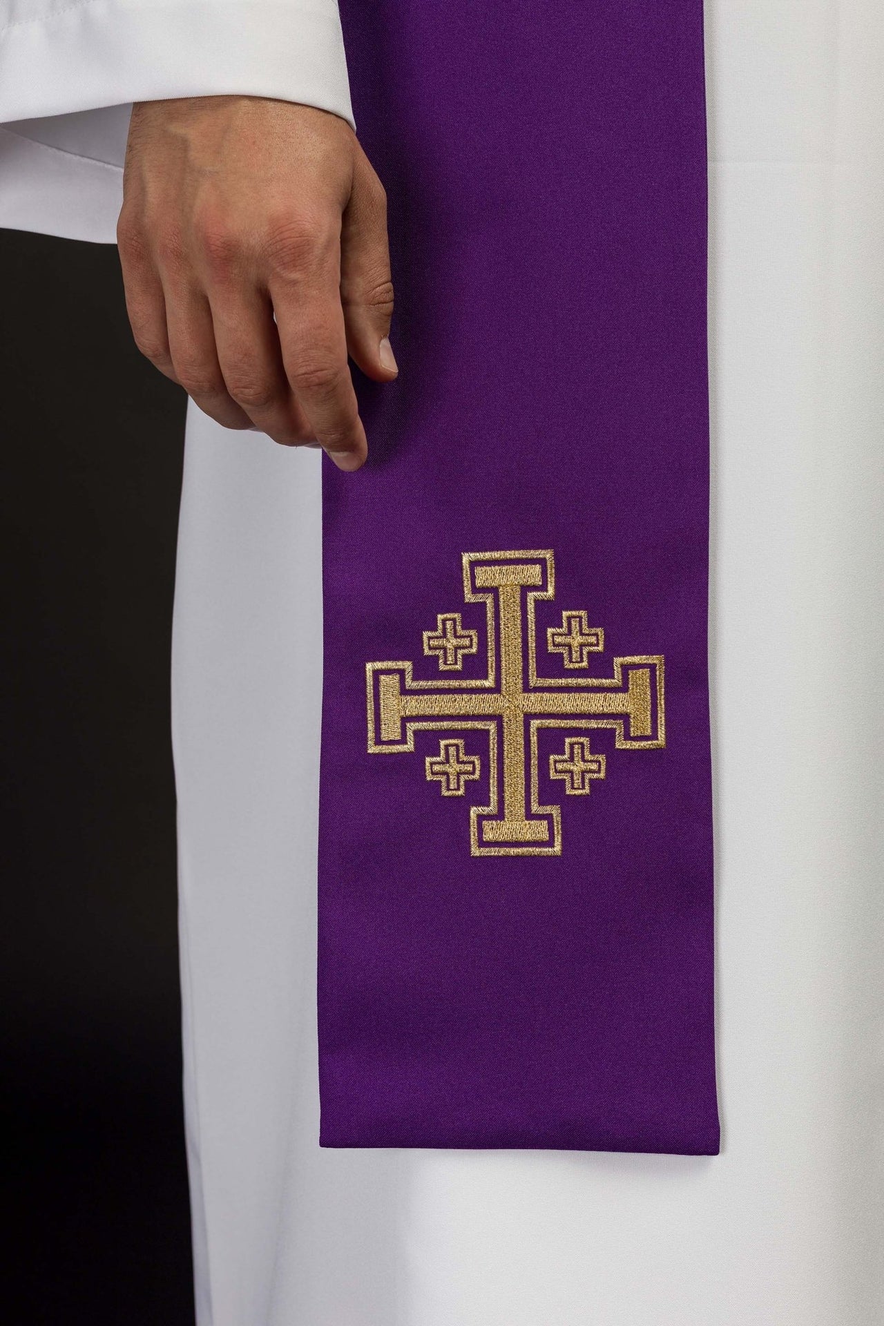 Stuła haftowana Krzyż Jerozolimski Fioletowa