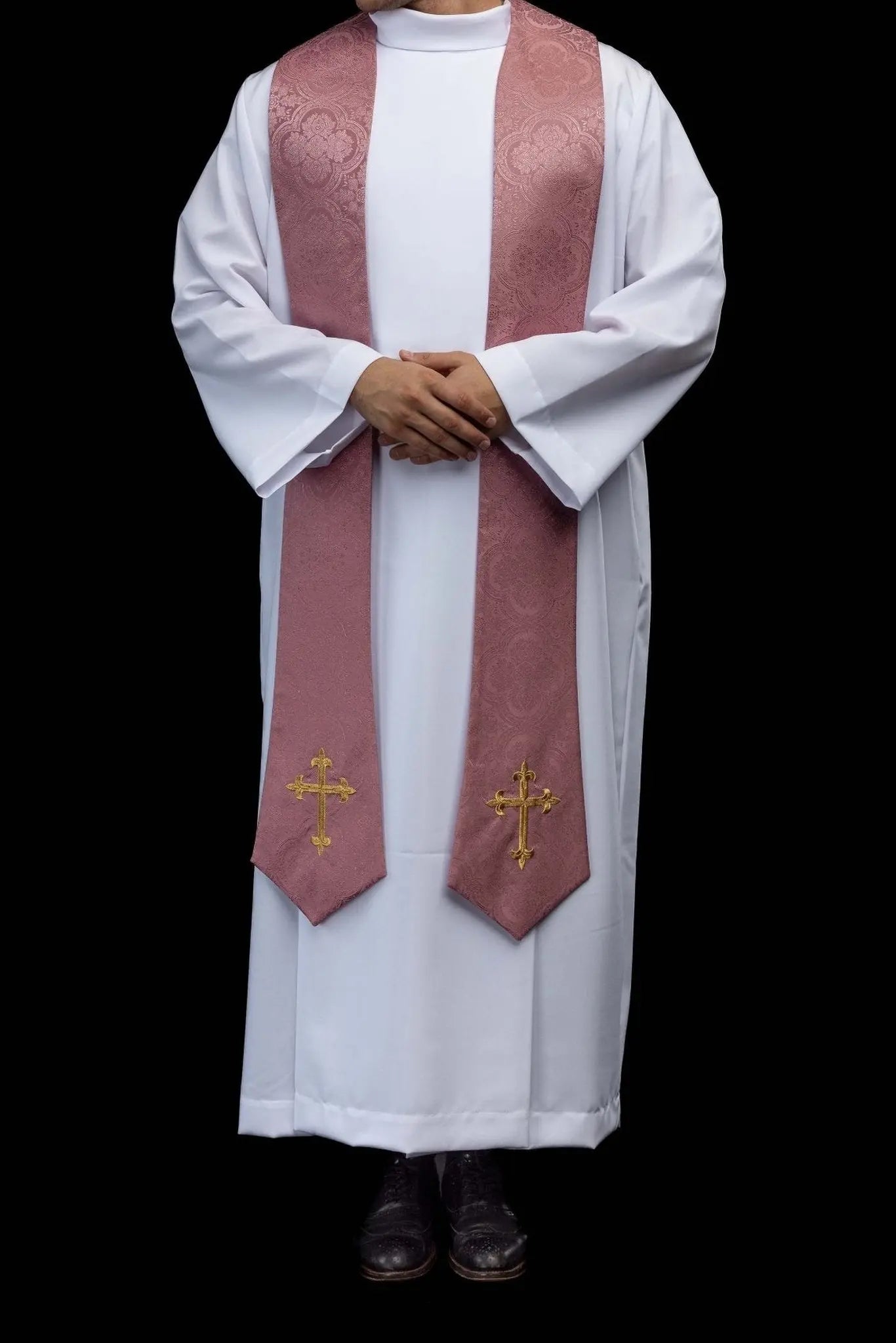 Rose jacquard stole with embroidered crosses