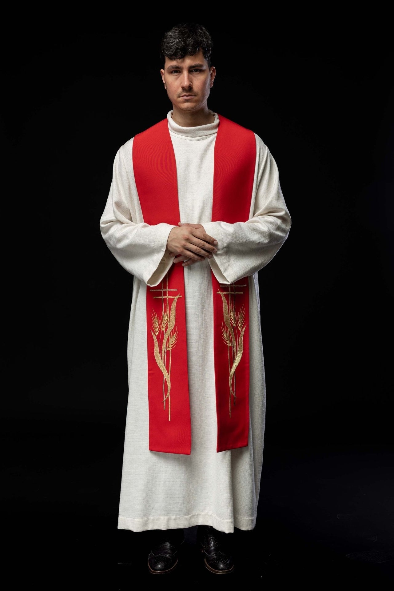 Stuła kapłańska czerwona haftowana