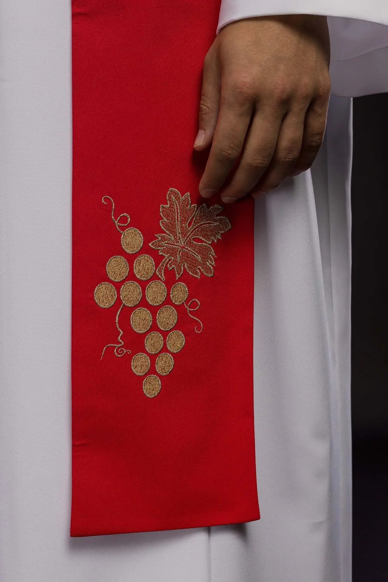Priest's stole red embroidered IHS with grapes