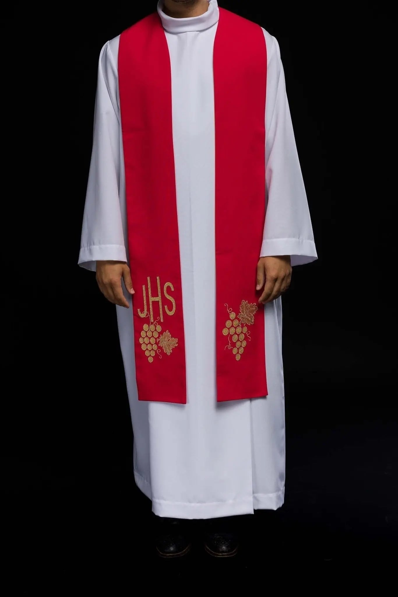 Priest's stole red embroidered IHS with grapes