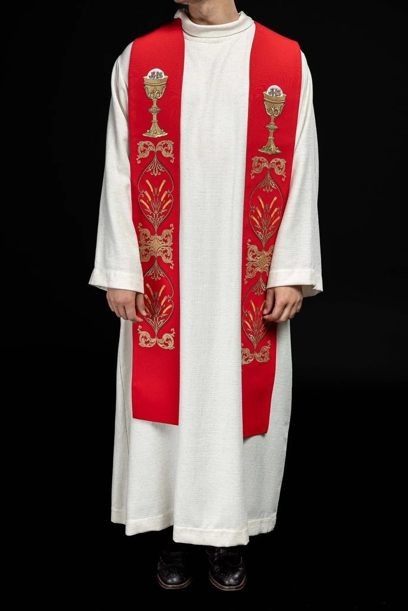 Estola roja para sacerdote cáliz IHS