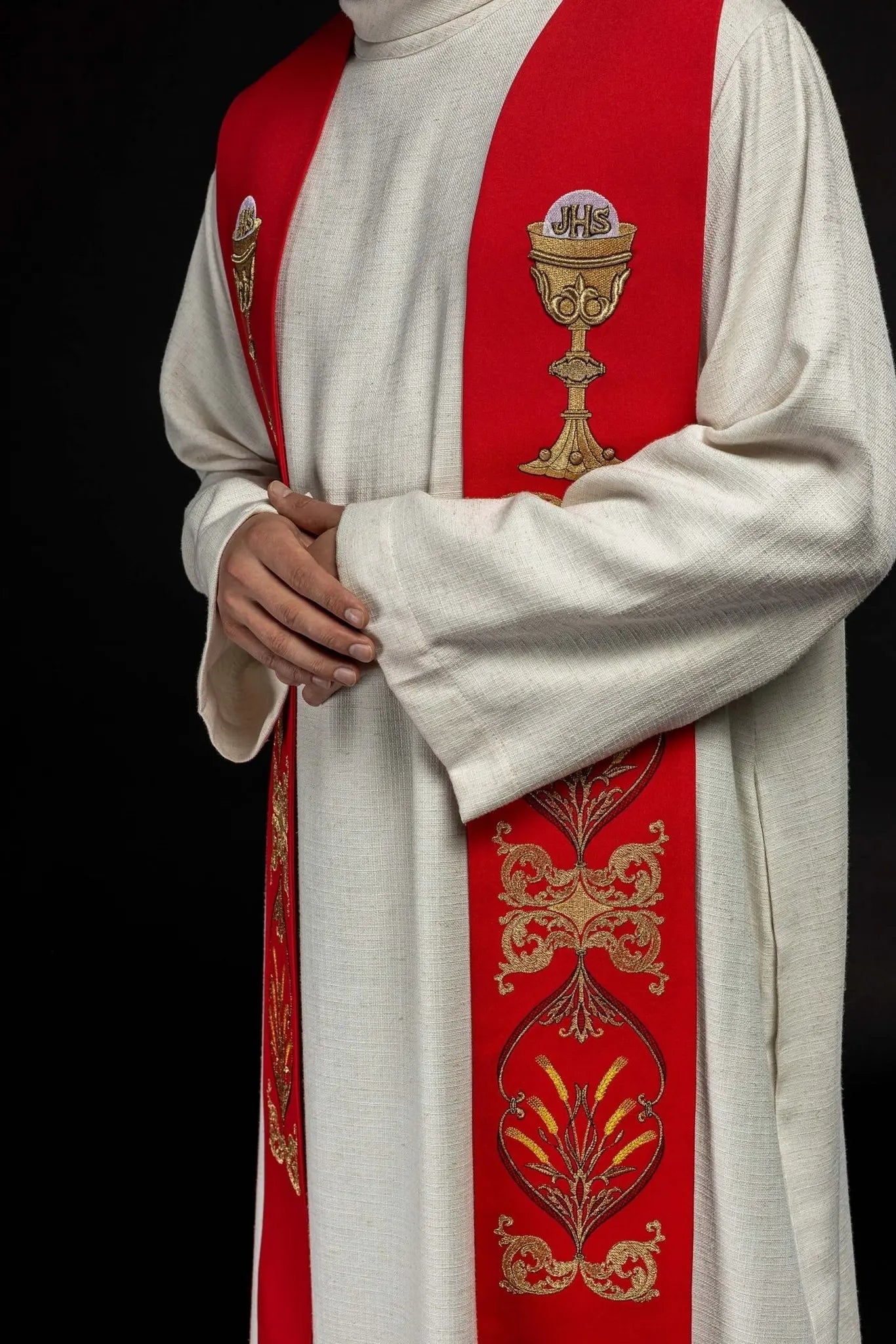 Estola roja para sacerdote cáliz IHS
