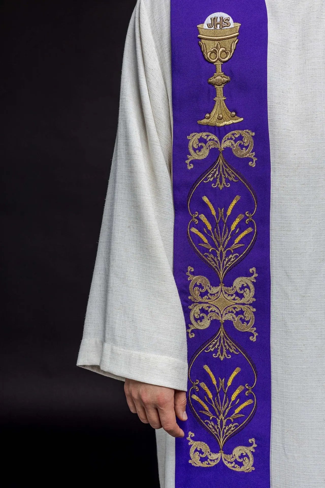 Priest's stole purple chalice IHS