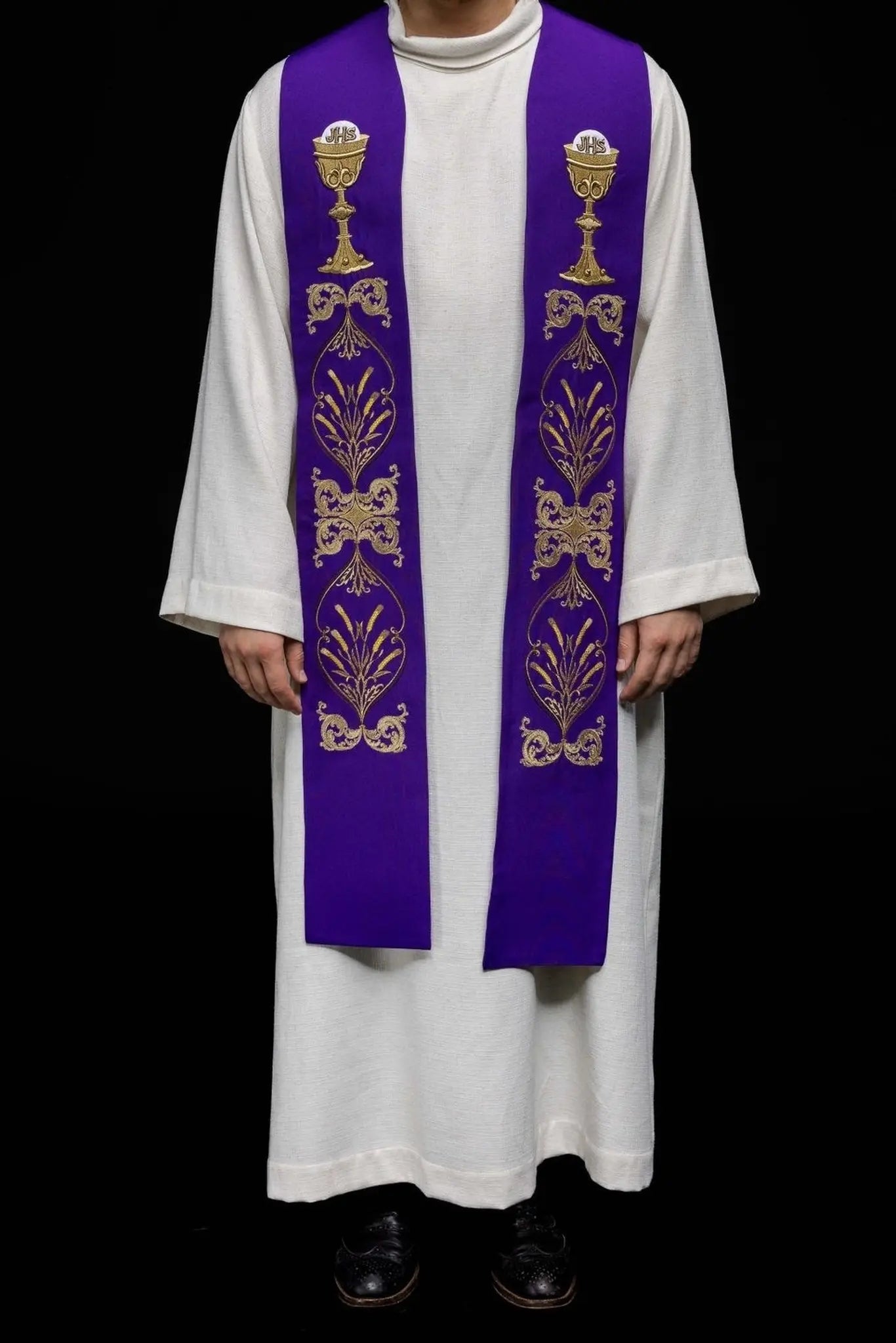 Priest's stole purple chalice IHS