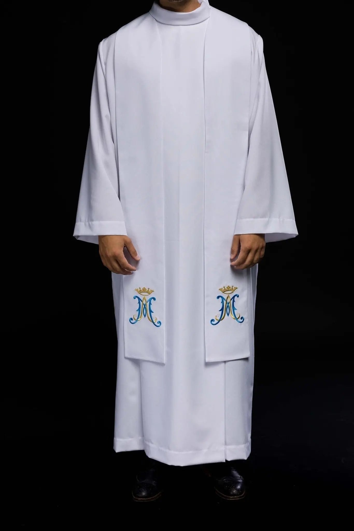 Estola blanca mariana bordada para sacerdote