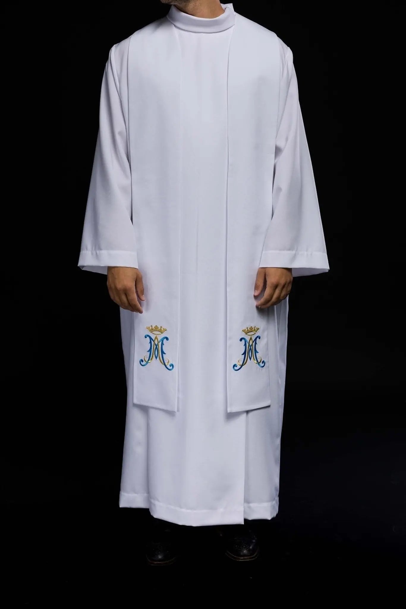 Estola blanca mariana bordada para sacerdote