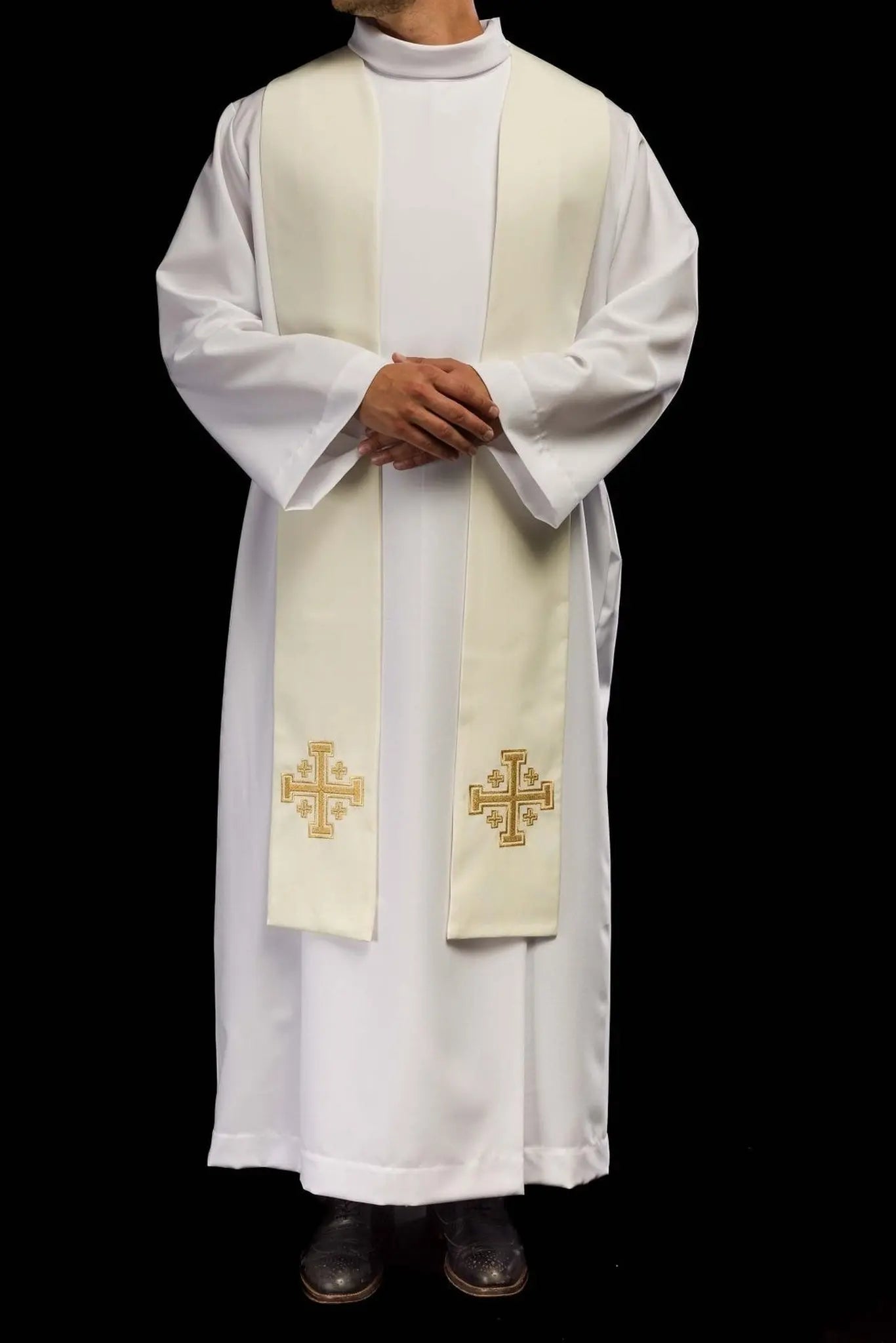 Priestly stole embroidered ecru Cross of Jerusalem
