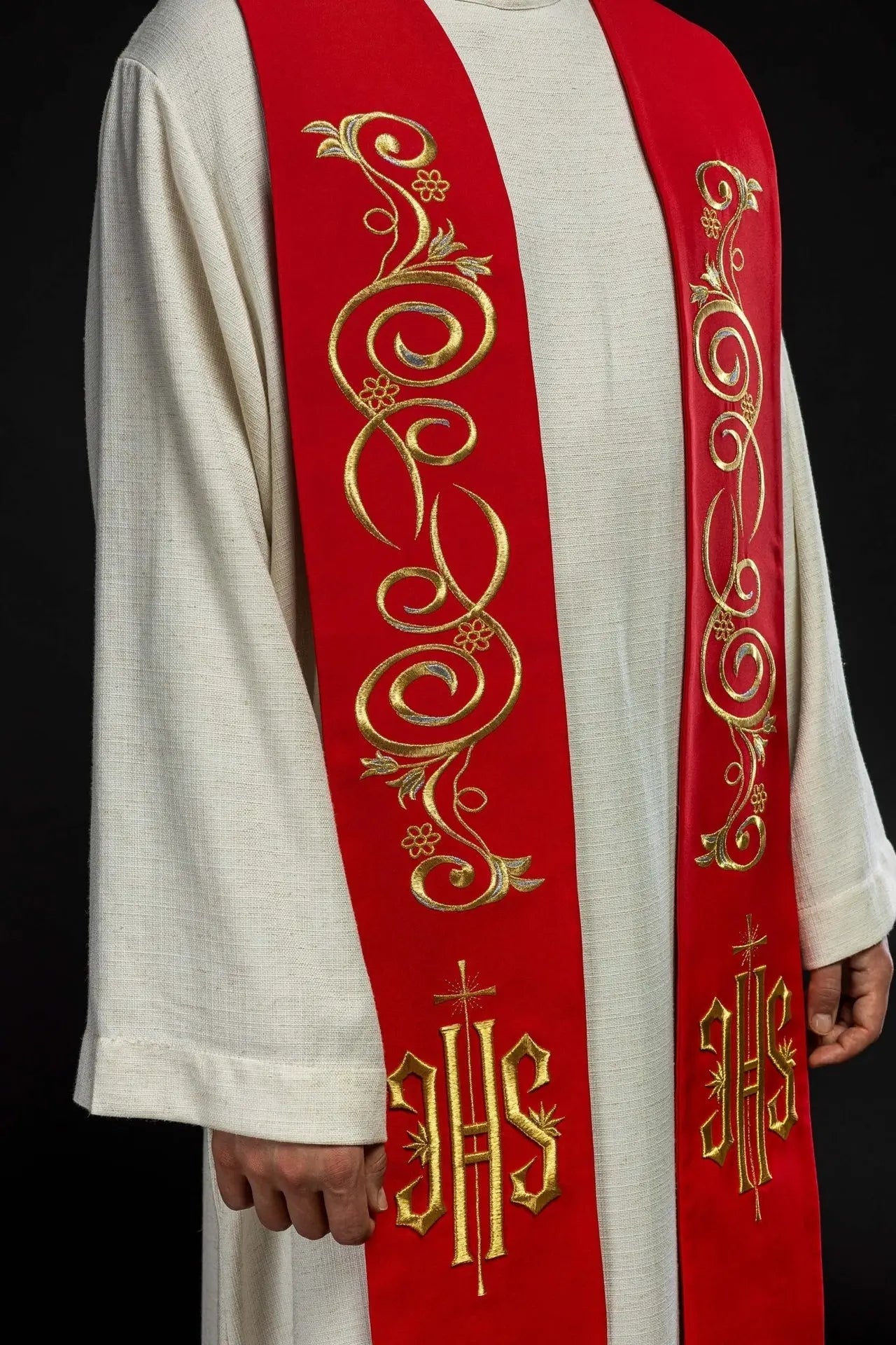 Embroidered priest's stole IHS Red