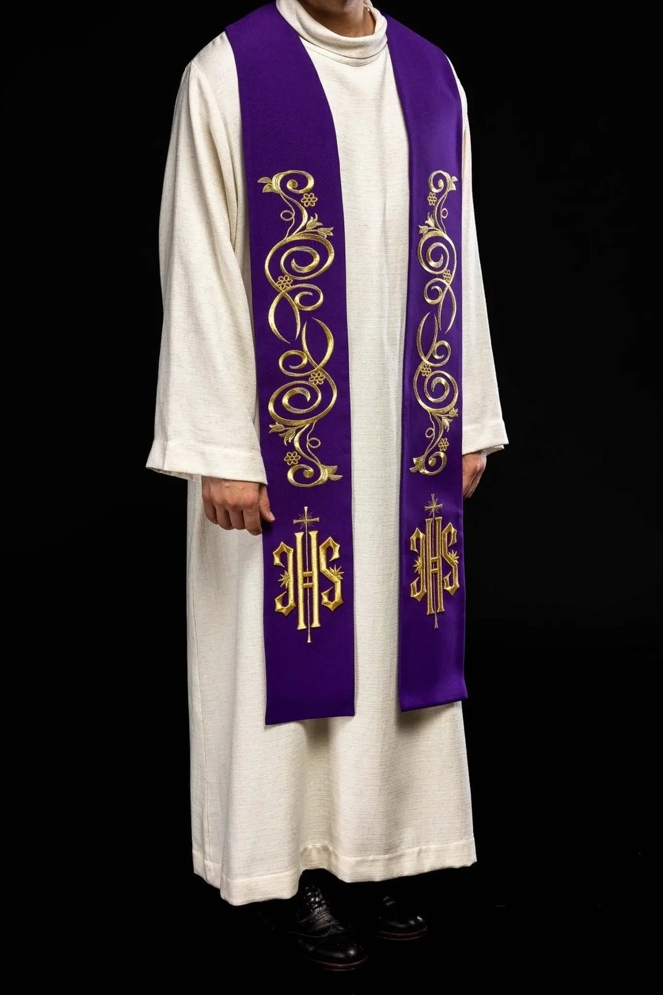 Embroidered priest's stole IHS Purple