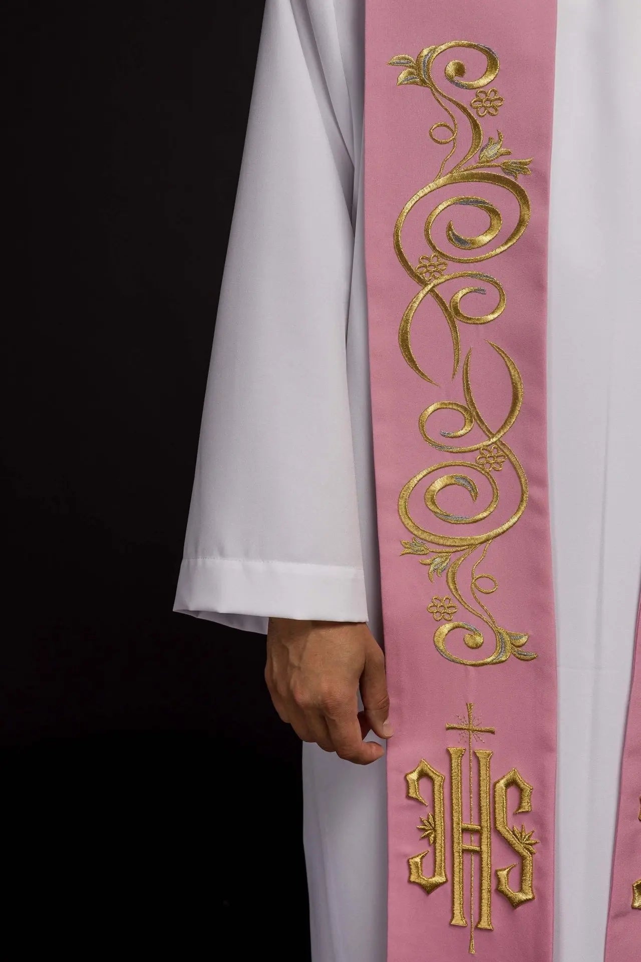 Estola bordada para sacerdote IHS rosa