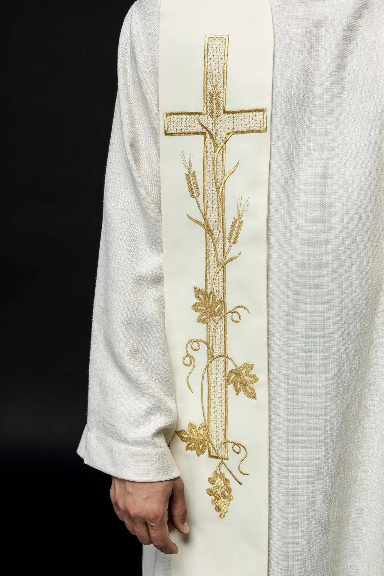 Estola bordada para sacerdote Cruz ecru