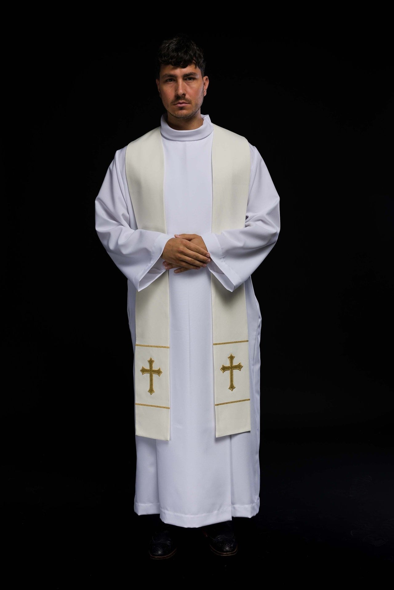 Stuła kapłańska haftowana Krzyż ecru