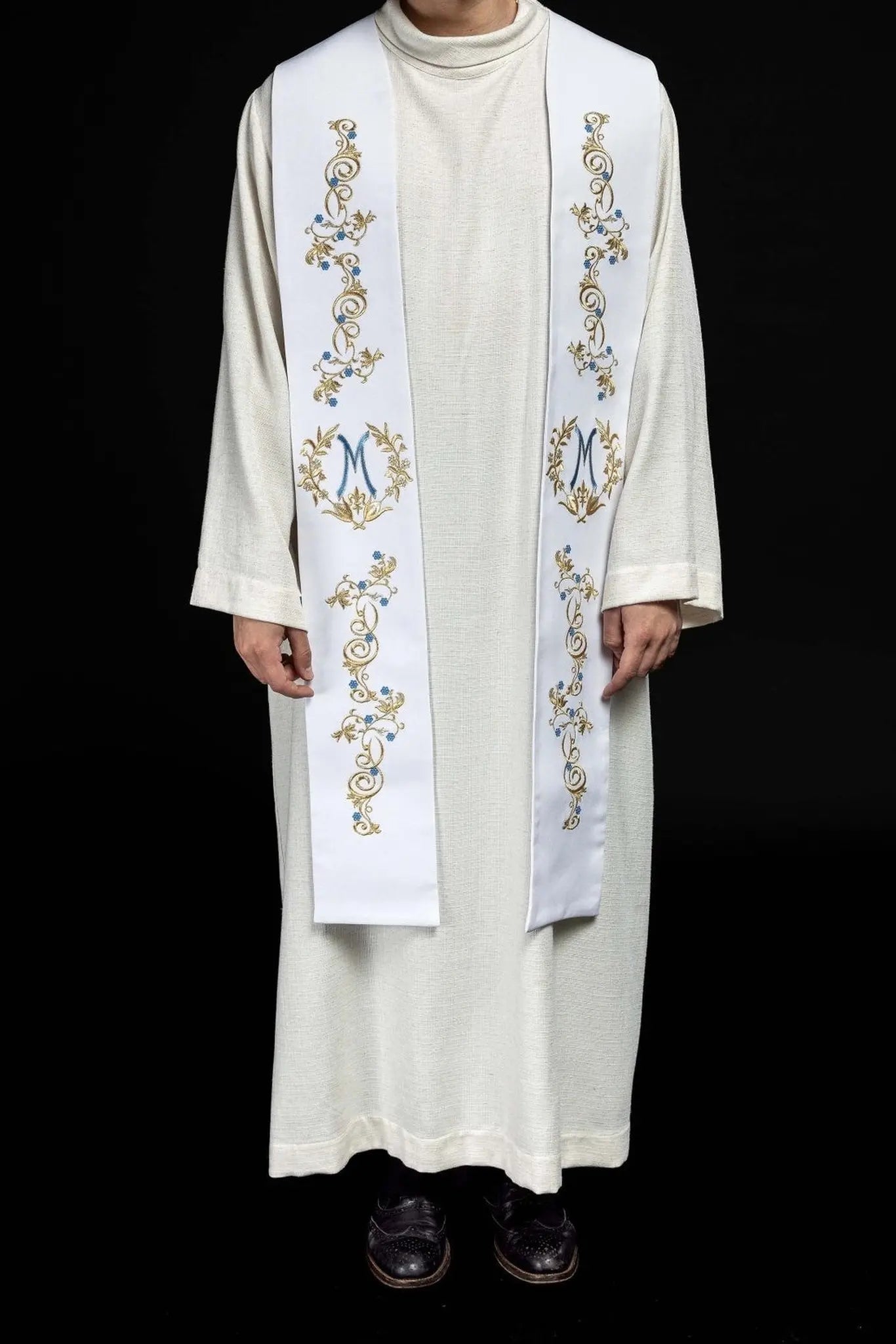 Embroidered Marian priest's stole White